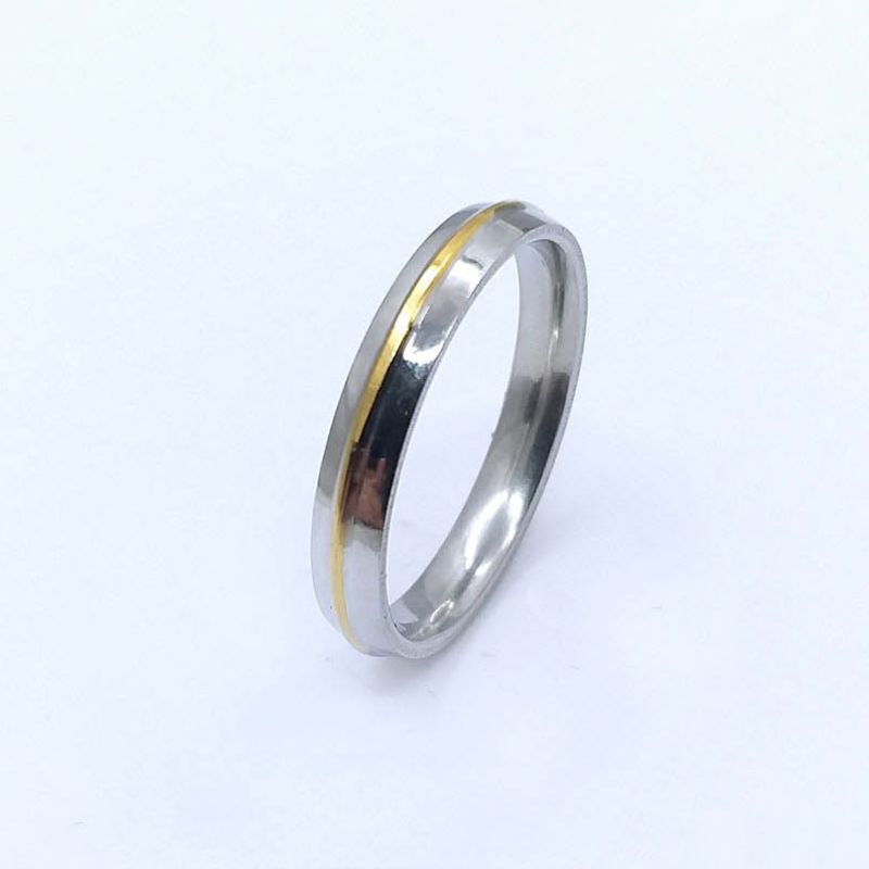 ANEL ALIANÇA AÇO INOX ANATÔMICA ABAULADA 4MM C/ 1 FIO DOURADO - Número 14/15