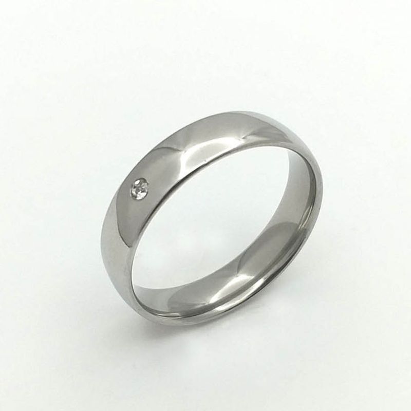 ANEL ALIANÇA AÇO INOX ANATÔMICA ABAULADA 6MM C/ 1 ZIRCONIA - Número 26/27