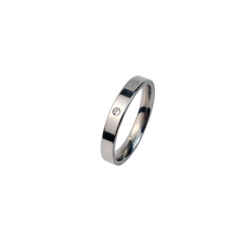 ANEL ALIANÇA AÇO INOX ANATÔMICA RETA 4MM C/ 1 ZIRCONIA - Número 12/13