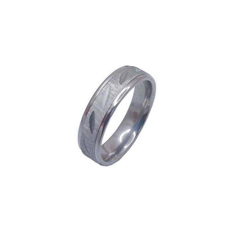 ANEL ALIANÇA AÇO INOX ANATÔMICA ABAULADA 6MM C/ TRABALHADO JATEADO FOSCO E RISQUINHOS - Número 12/13