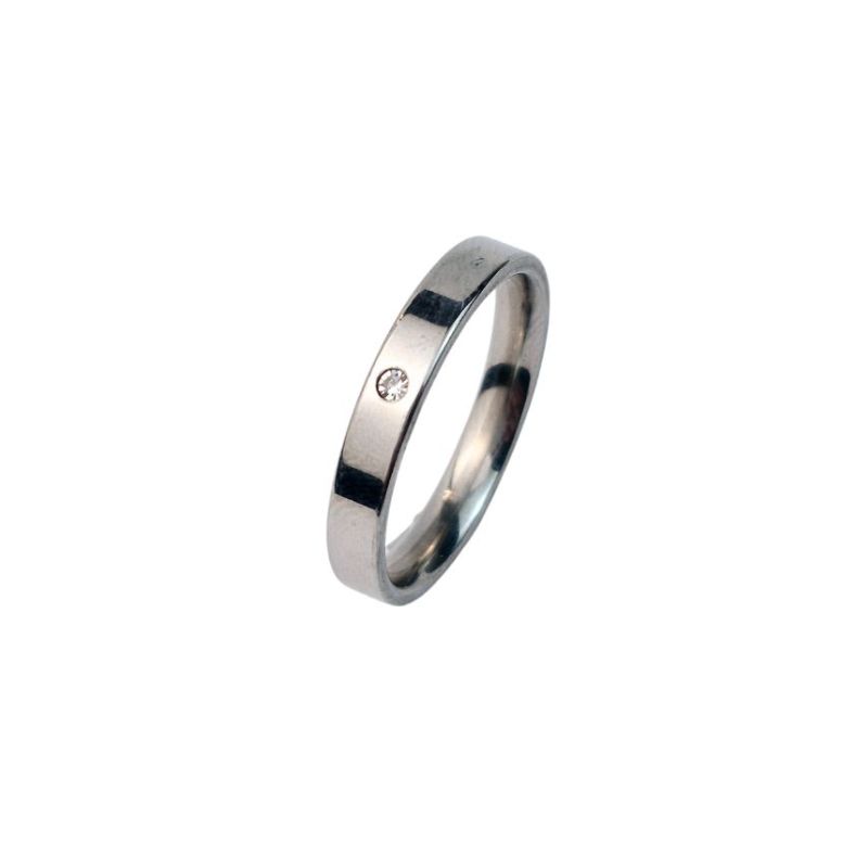 ANEL ALIANÇA AÇO INOX ANATÔMICA RETA 4MM C/ 1 ZIRCONIA - Número 28/29