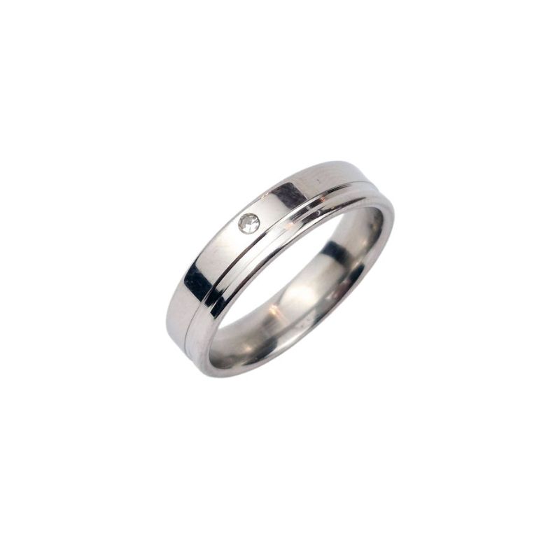 ANEL ALIANÇA AÇO INOX ANATÔMICA RETA 6MM C/ 1 FIO LISO E 1 ZIRCONIA - Número 30/31