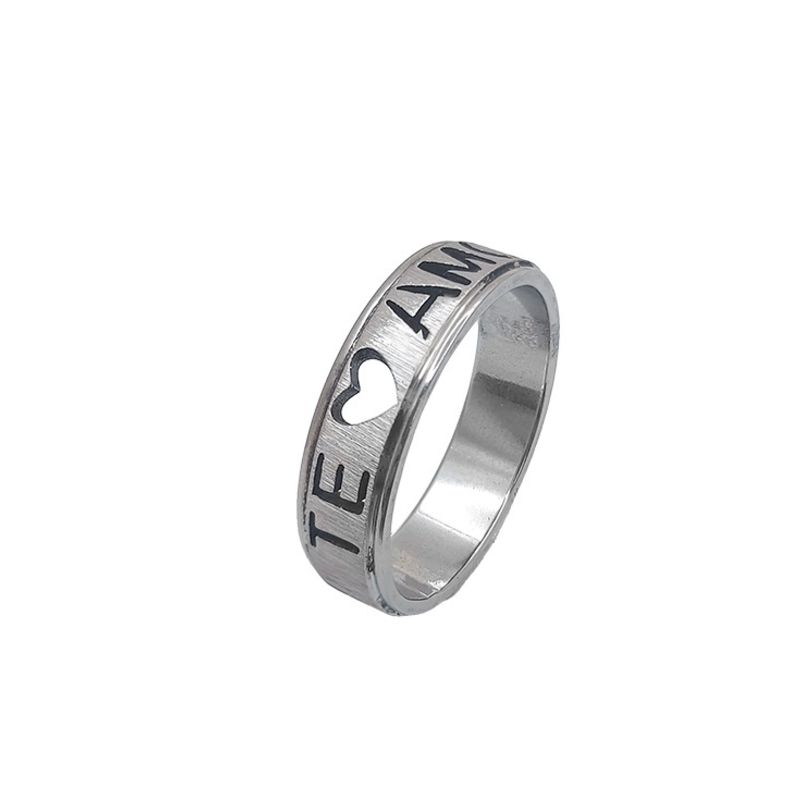 ANEL AÇO ALIANÇA ANATÔMICA RETA ESCOVADA 6MM C/ MANUSCRITO EU TE AMO VAZADO - Número 32/33