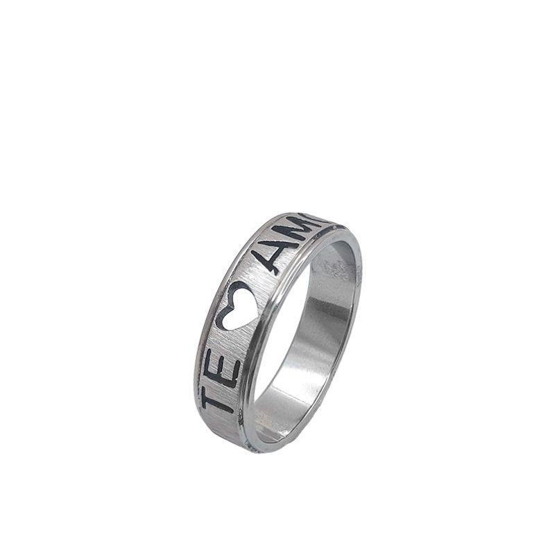 ANEL AÇO ALIANÇA ANATÔMICA RETA ESCOVADA 6MM C/ MANUSCRITO EU TE AMO VAZADO - Número 28/29