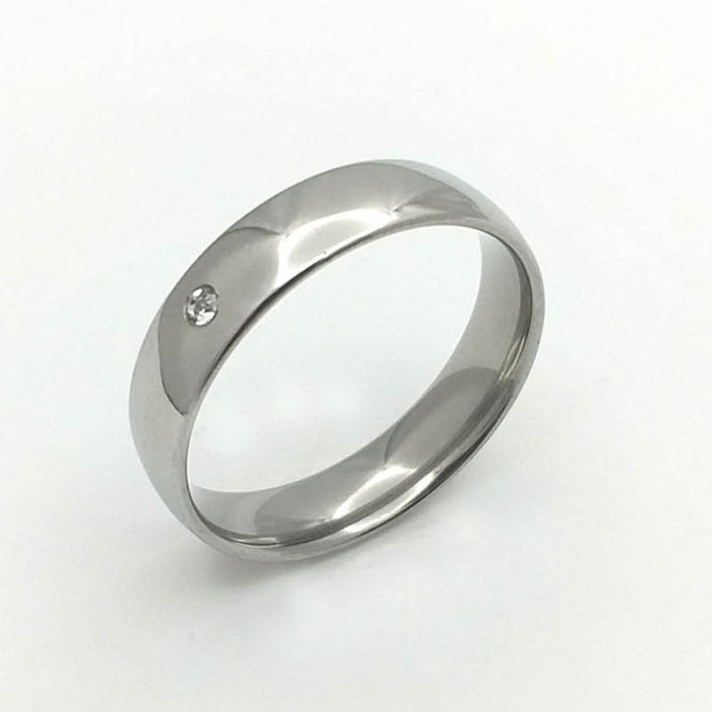ANEL ALIANÇA AÇO INOX ANATÔMICA ABAULADA 6MM C/ 1 ZIRCONIA - Número 32/33