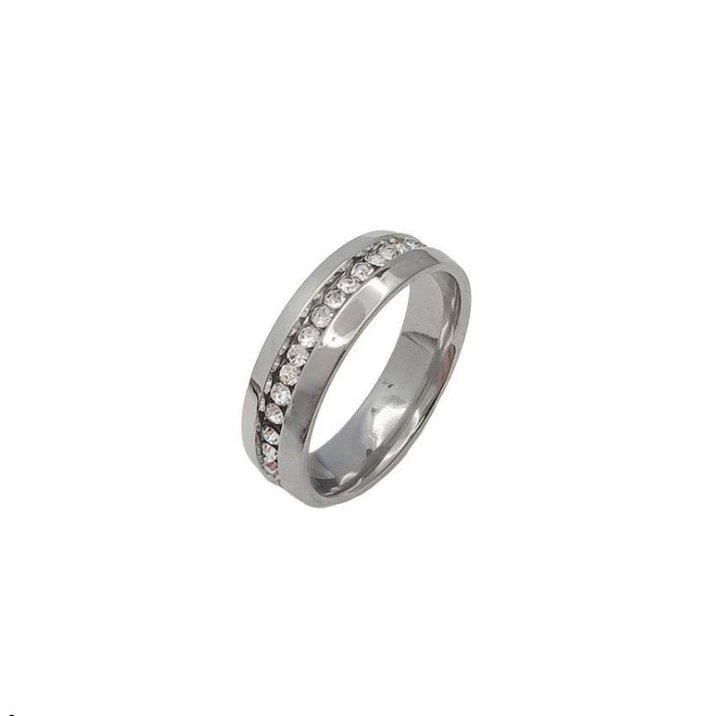 ANEL ALIANÇA AÇO INOX ANATÔMICA ABAULADA 6MM C/ 1 FILEIRA MICROZIRCONIAS - Número 18/19