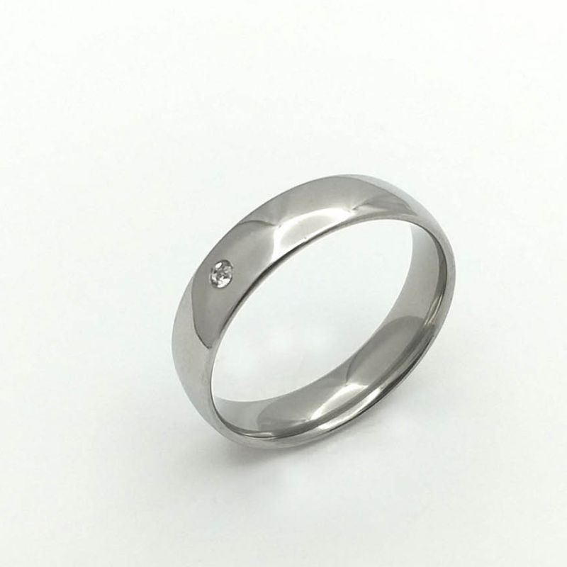 ANEL ALIANÇA AÇO INOX ANATÔMICA ABAULADA 6MM C/ 1 ZIRCONIA - Número 16/17
