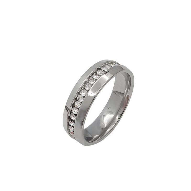 ANEL ALIANÇA AÇO INOX ANATÔMICA ABAULADA 6MM C/ 1 FILEIRA MICROZIRCONIAS - Número 12/13