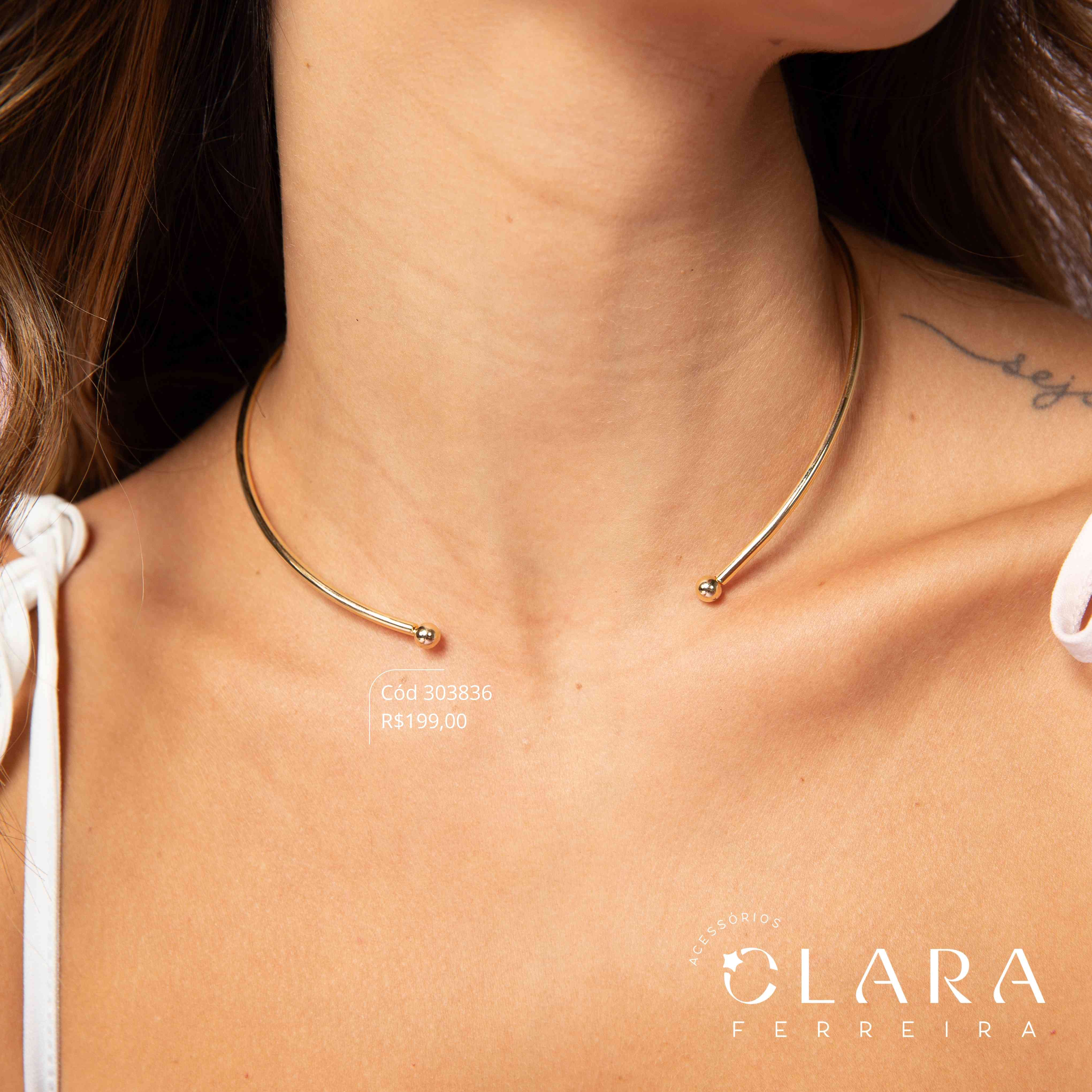 COLAR CHOKER FIO RIGIDO LISO - PEÇA VENDIDA - Dourado