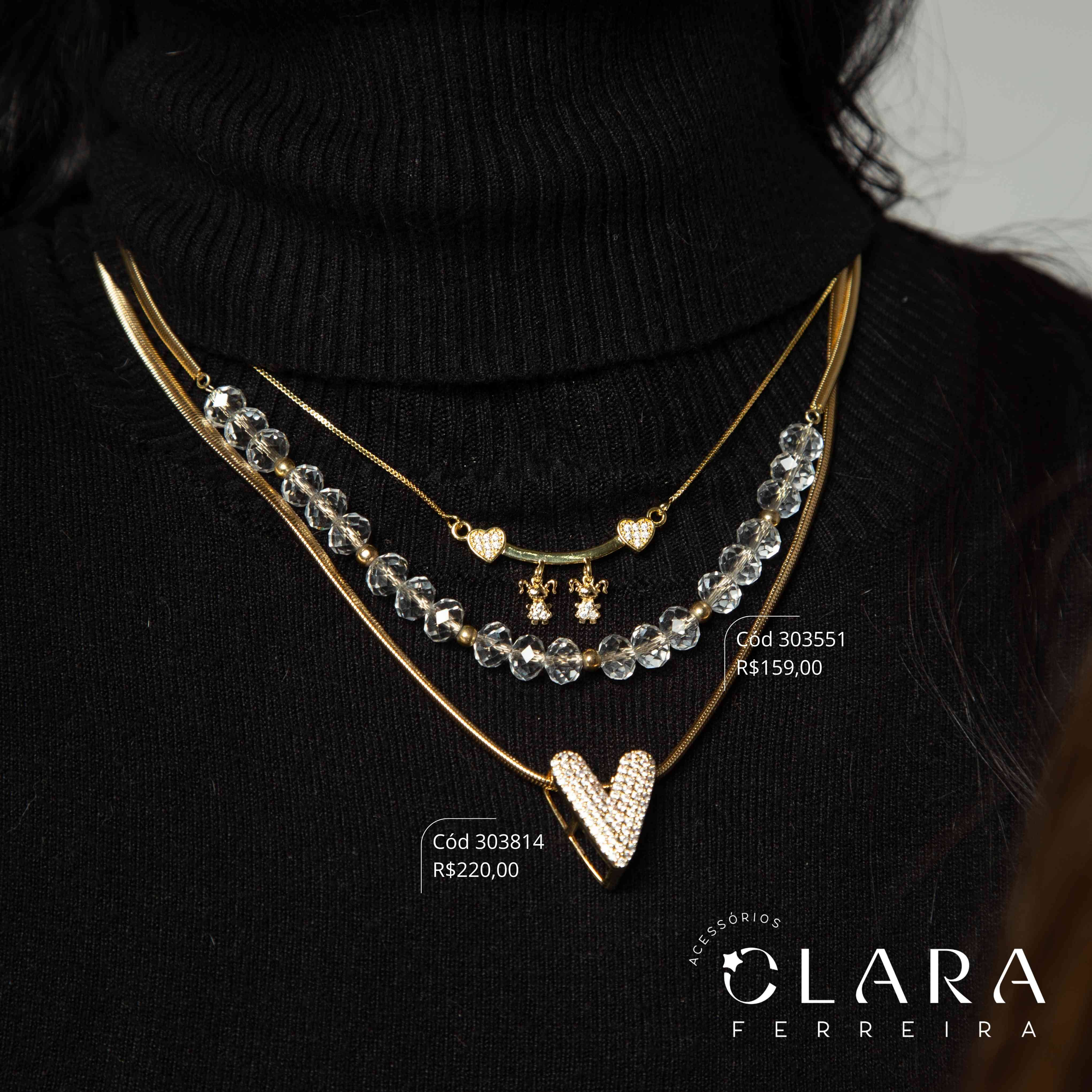 COLAR MALHA RABO DE RATO C/ PINGENTE CHUVEIRINHO CORAÇÃO MICROZIRCÔNIAS - PEÇA VENDIDA - 22MM - 45CM - Dourado