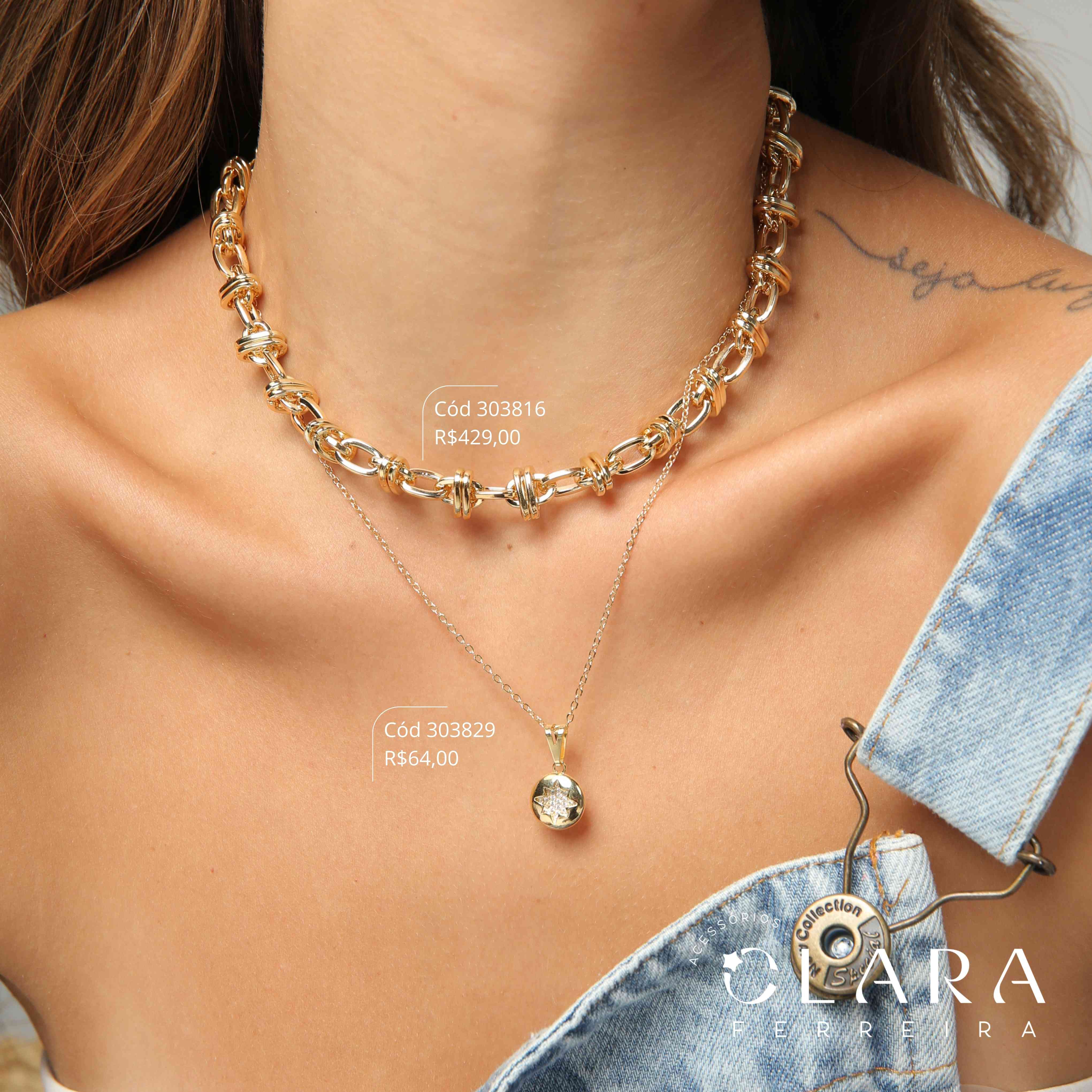 COLAR CHOKER ELOS ESTILO NÓ - PEÇA VENDIDA - 45CM - Dourado