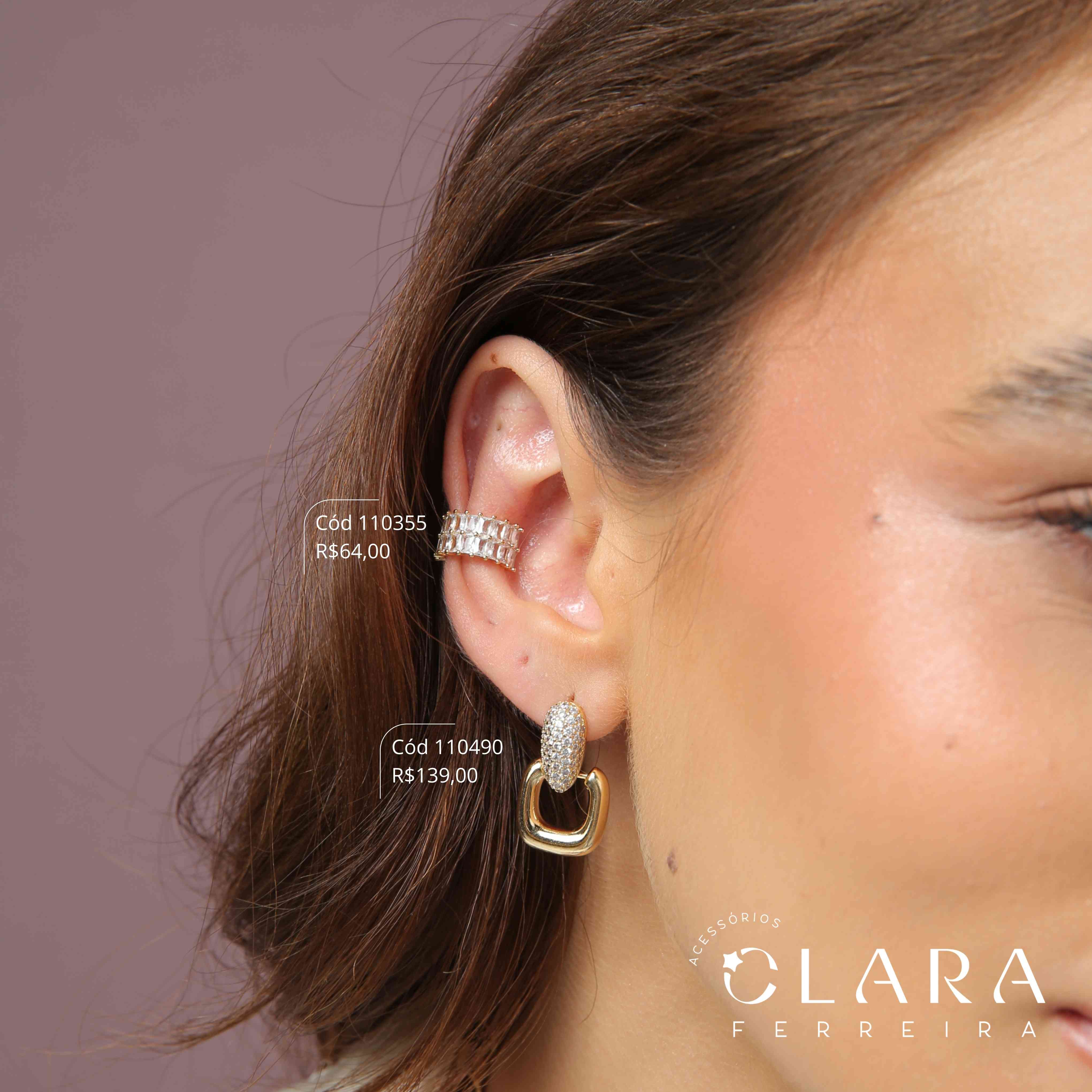 BRINCO FIVELA QUADRADA LISA NA BASE GOTA 7 FILEIRAS MICROZIRCÔNIAS - PEÇA EXCLUSIVA - 24MM - Dourado