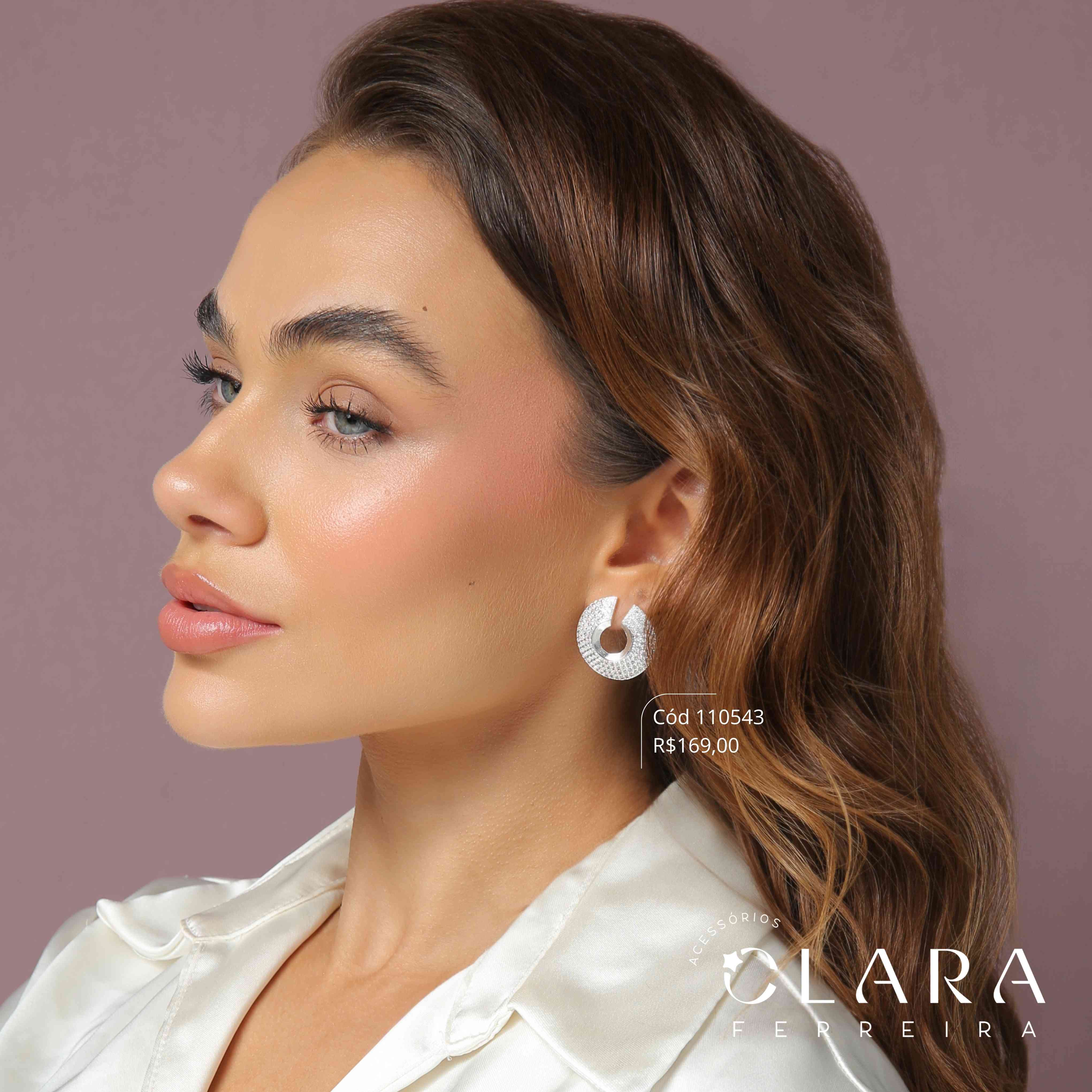 BRINCO CÍRCULO ESTILO PIZZA MICROZIRCÔNIAS - 25MM - EDIÇÃO LIMITADA - Banho de Prata