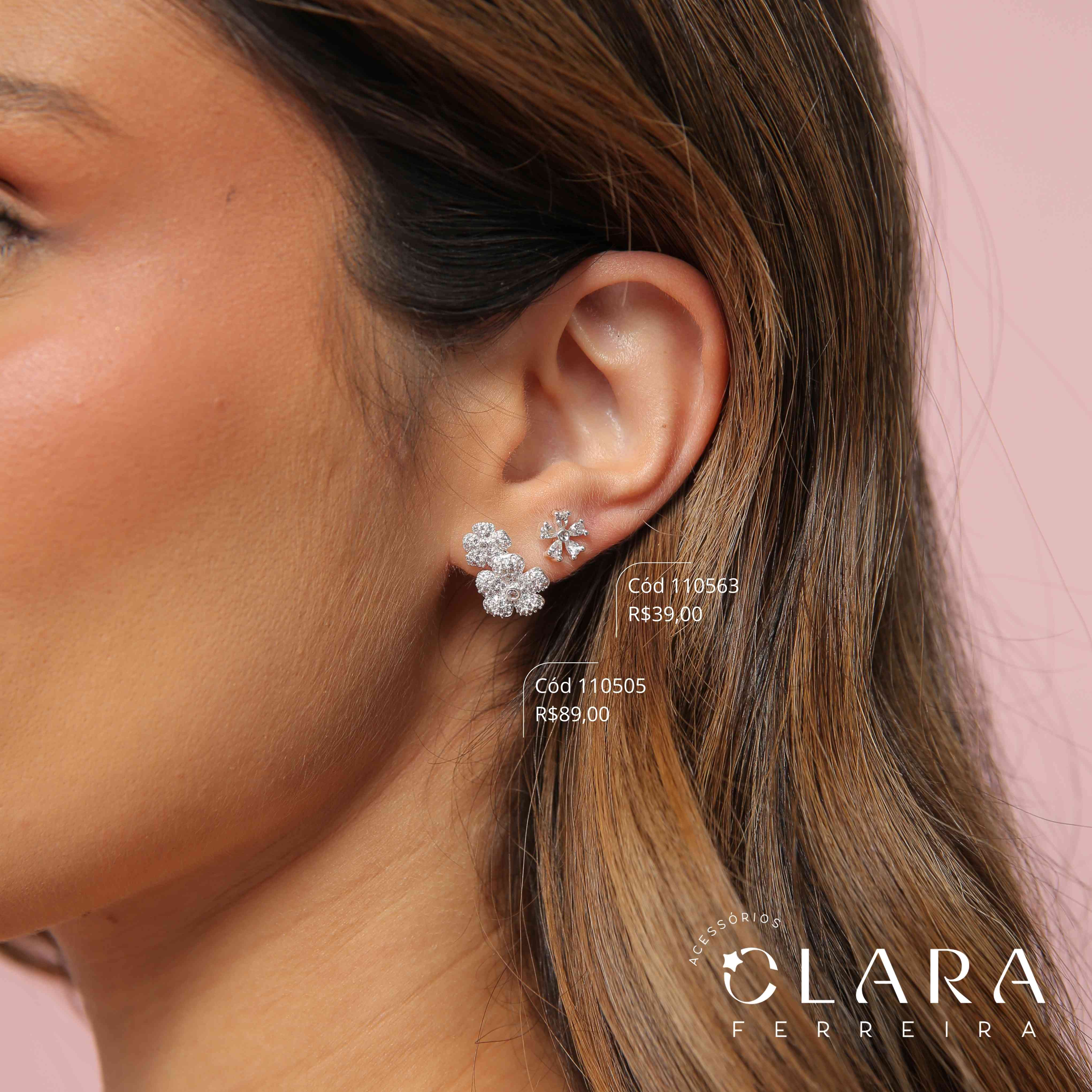 BRINCO INFANTIL FLOR PETALAS ZIRCÔNIAS GOTA - 9MM - PEÇA VENDIDA - Banho de Prata-CLARINHA KIDS