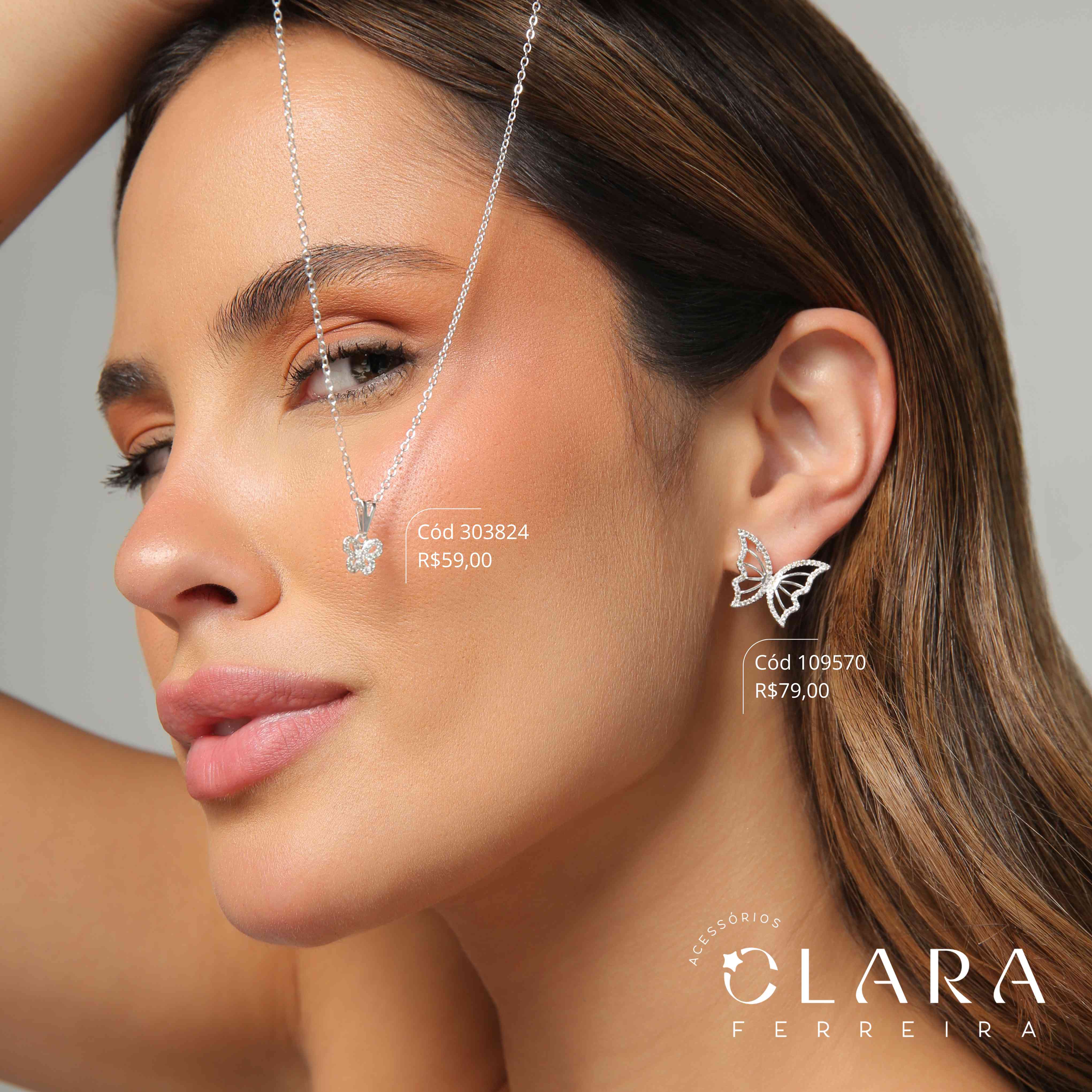 COLAR ELOS C/ PINGENTE BORBOLETA MICROZIRCÔNIAS VAZADA - 8MM - 45CM - Banho de Prata