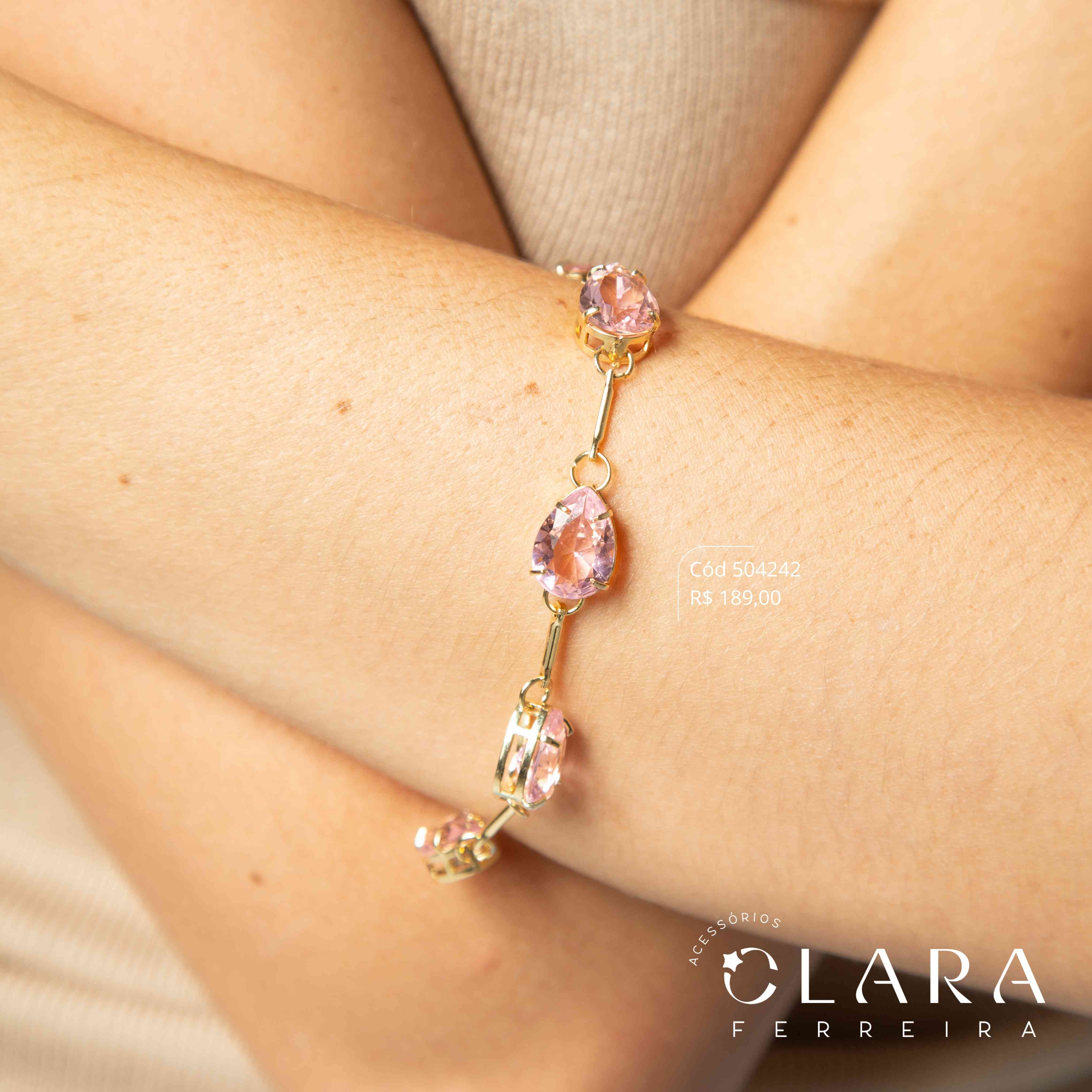 PULSEIRA ZIRCÔNIAS 6 GOTAS ENTRE BARRINHAS LISAS - LINHA FESTA - PEÇA VENDIDA - 17CM - Dourado