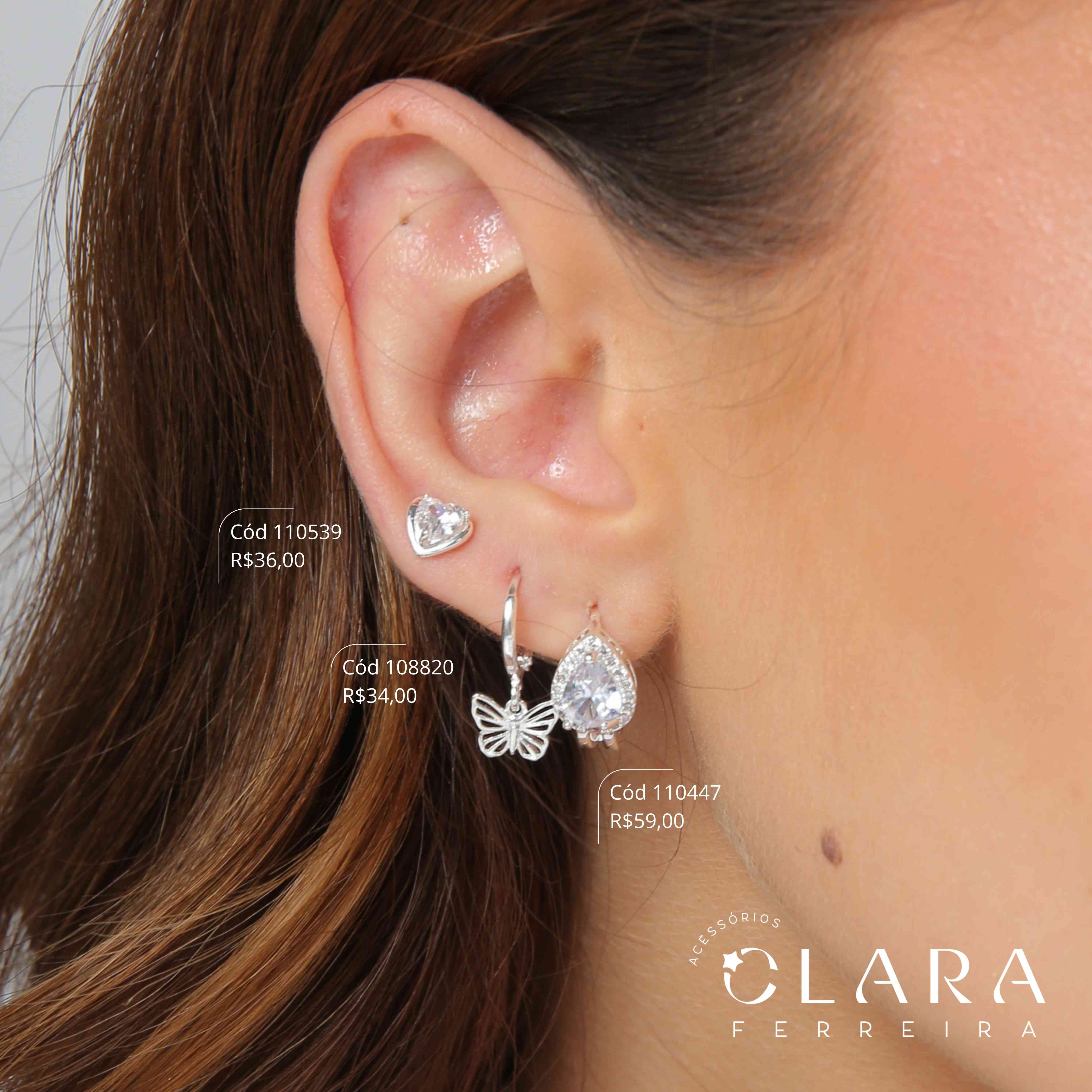 BRINCO ARGOLINHA CLICK 2 FIOS C/ ZIRCÔNIA GOTA 8MM ADORNADA MICROZIRCÔNIAS - 16X3MM - Banho de Prata