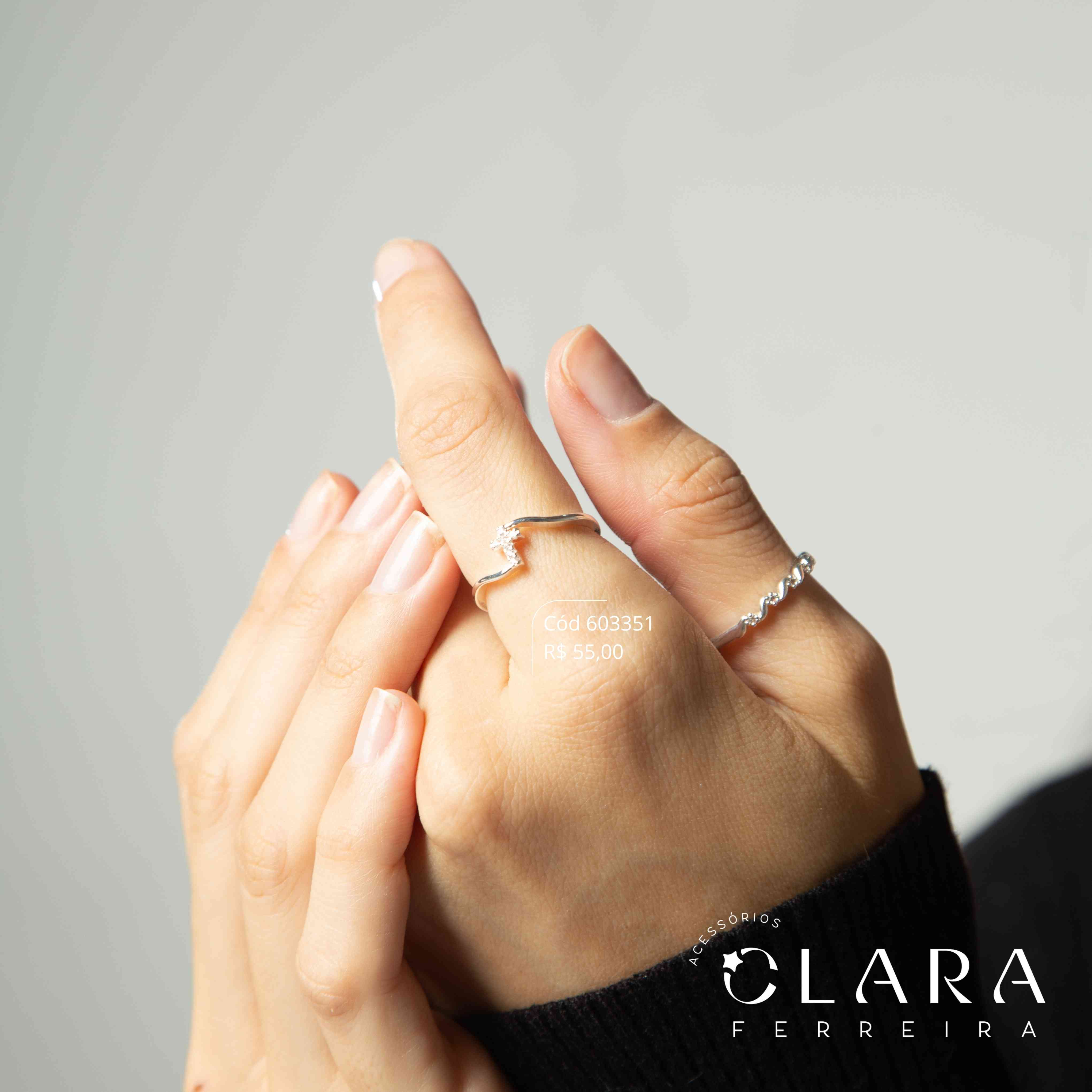 ANEL FIO LISO C/ CRUZ MICROZIRCÔNIAS  - Banho de Prata