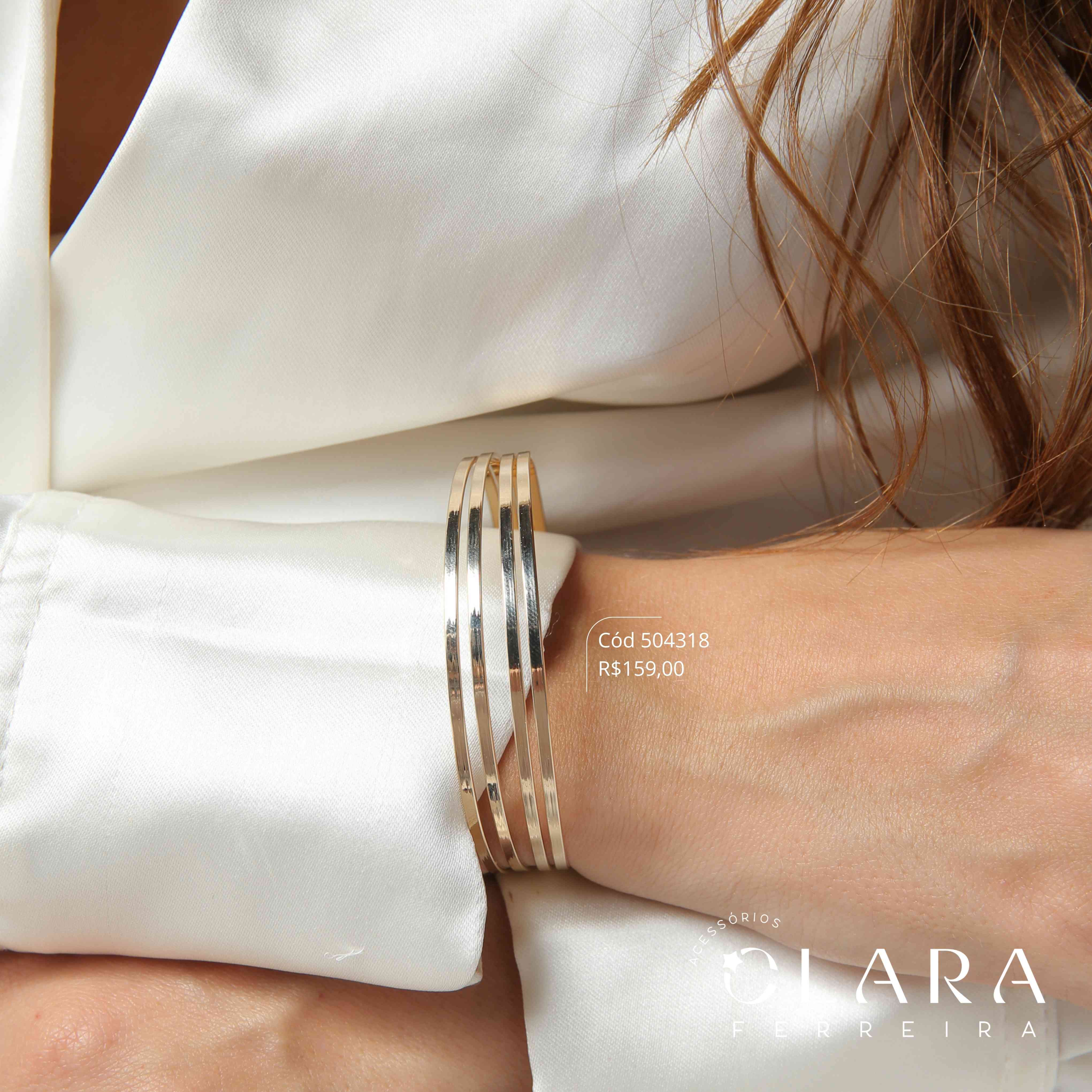 PULSEIRA BRACELETE RÍGIDO 4 FIOS LISOS - Dourado