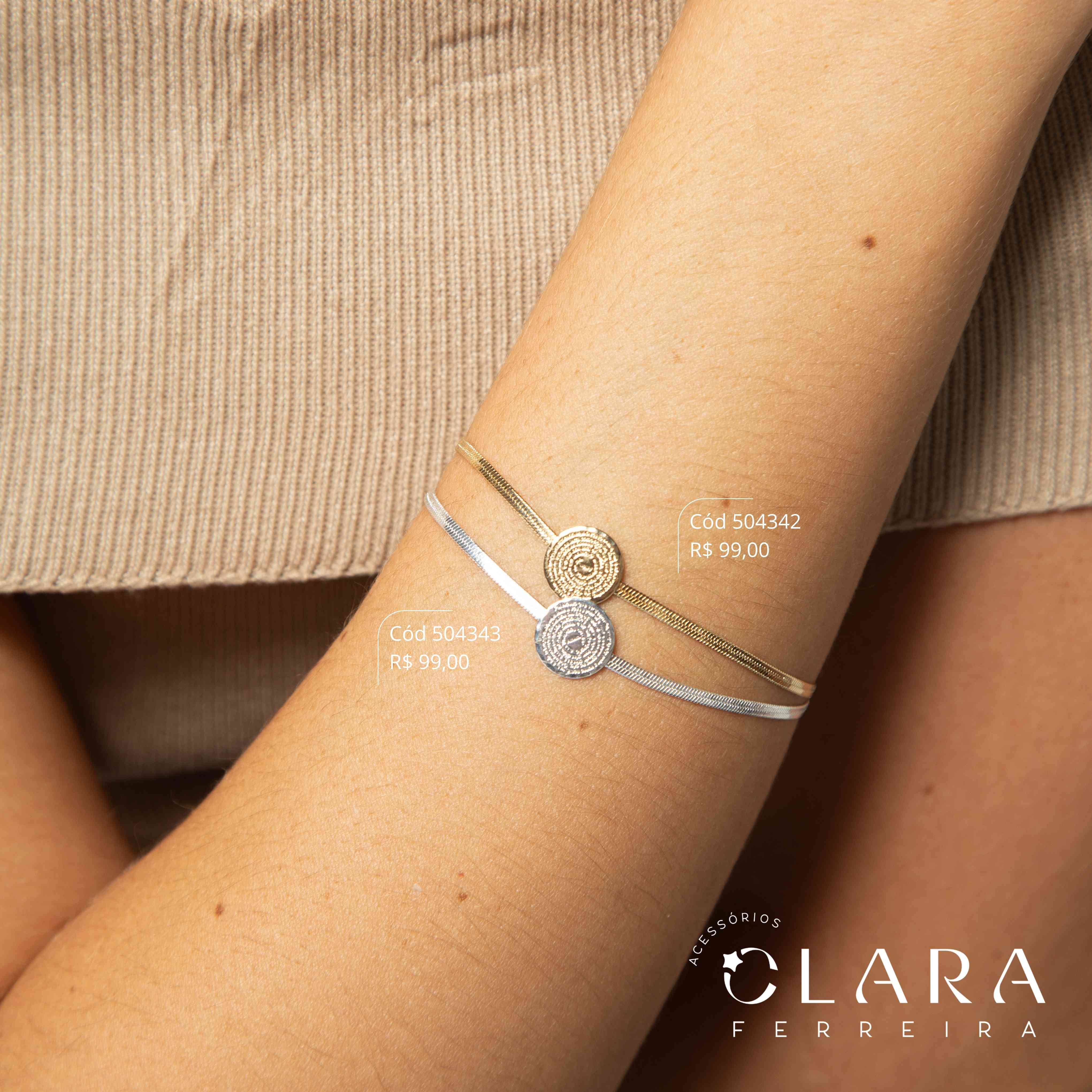 PULSEIRA FITA 2MM C/ MEDALHA REDONDA  MANUSCRITA PAI NOSSO 11MM FIXA - 17CM - Banho de Prata