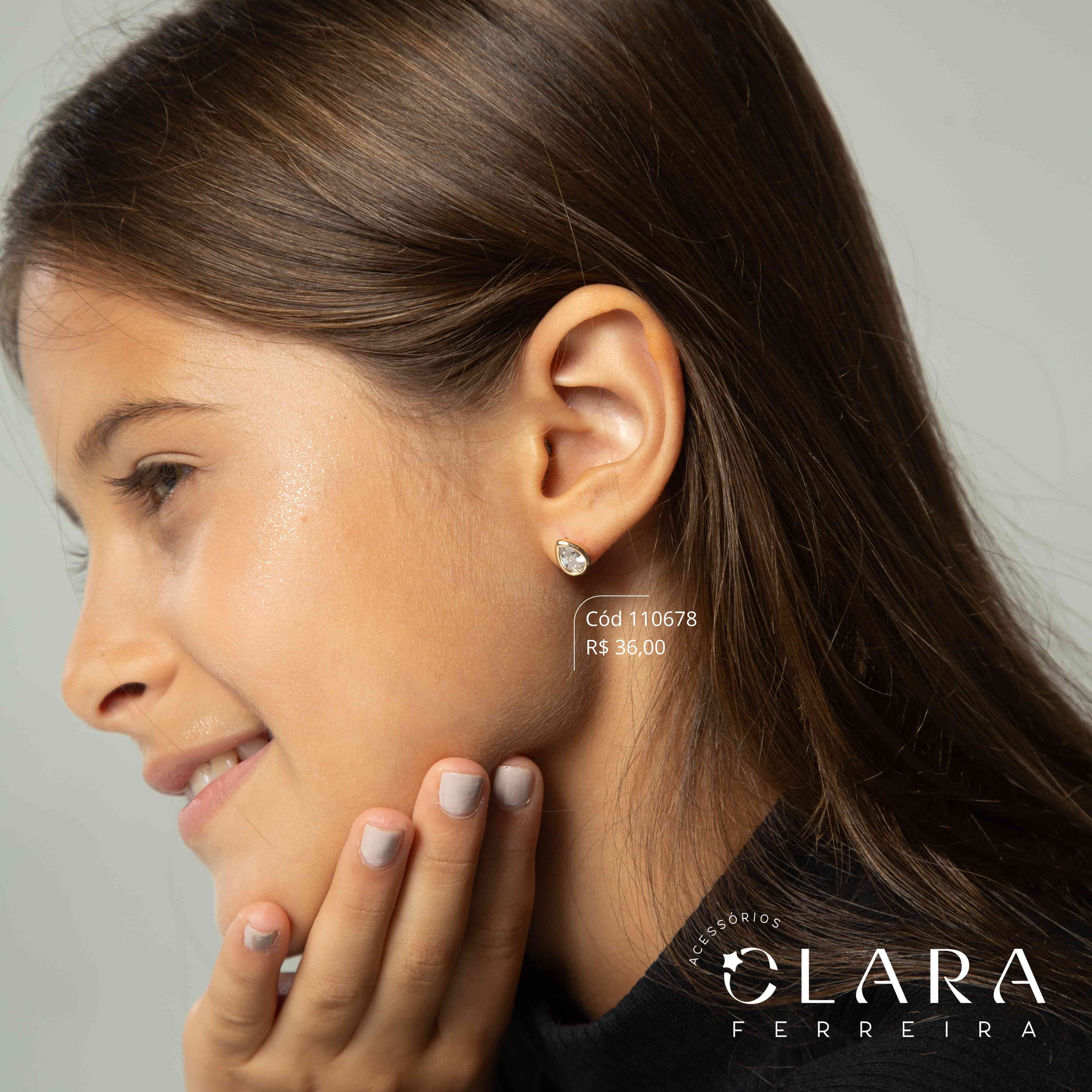 BRINCO ZIRCÔNIA GOTA CAIXA FUNDIDA - 8MM - Dourado