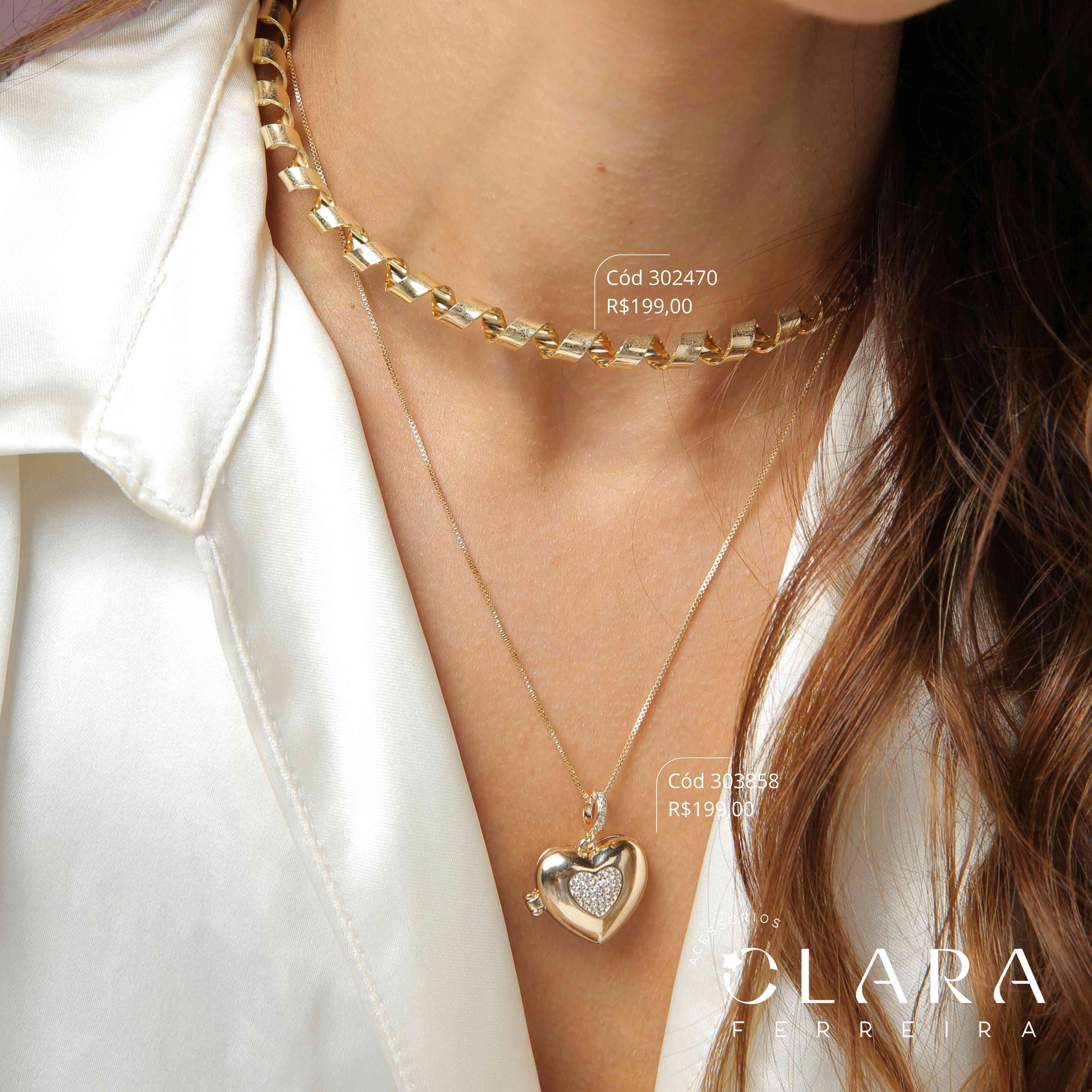 COLAR VENEZIANA C/ PINGENTE RELICÁRIO CORAÇÃO CORAÇÃO MICROZIRCÔNIAS - 20MM - 45CM - Dourado