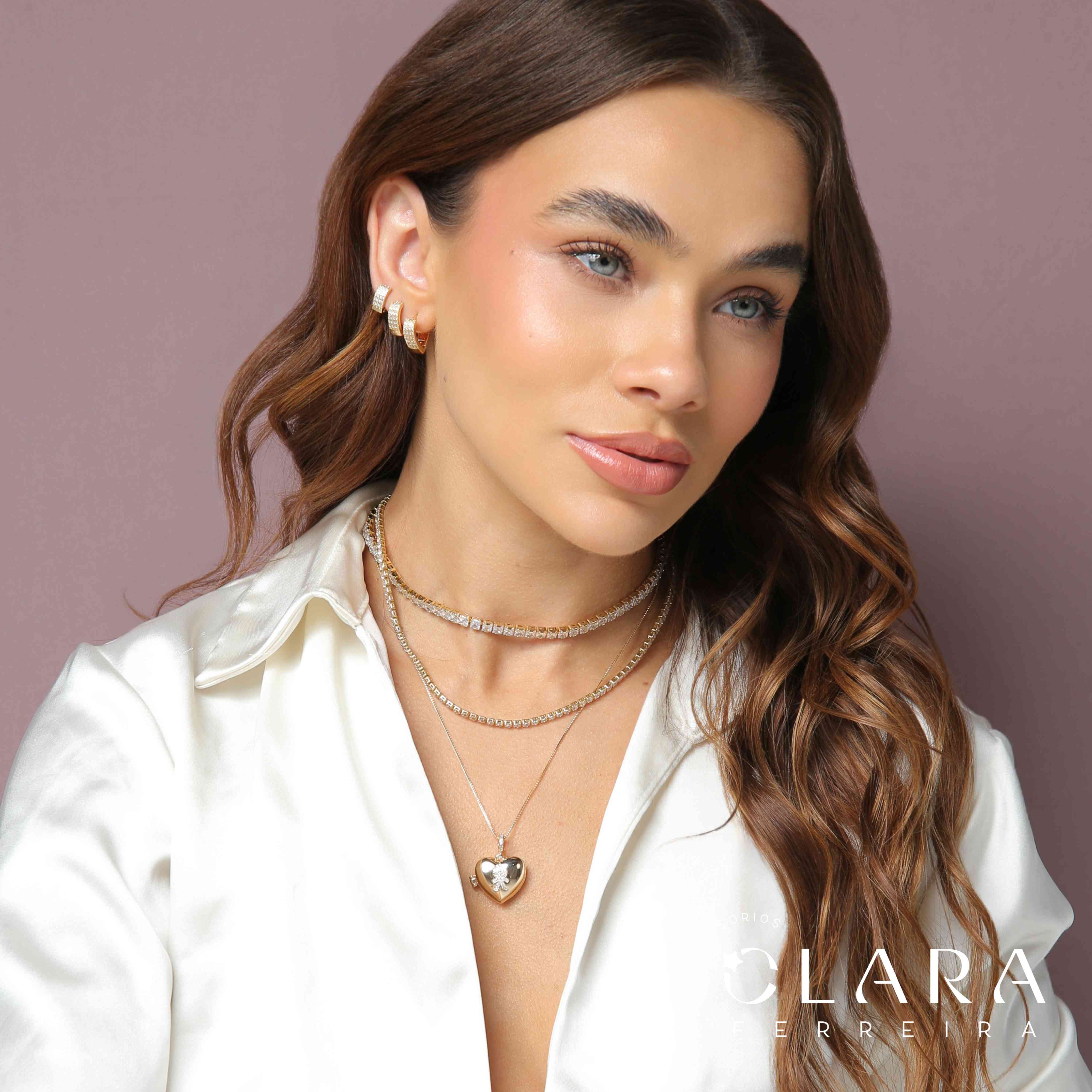 COLAR VENEZIANA C/ PINGENTE RELICÁRIO CORAÇÃO MENINO MICROZIRCÔNIAS - 20MM - 45CM - Dourado