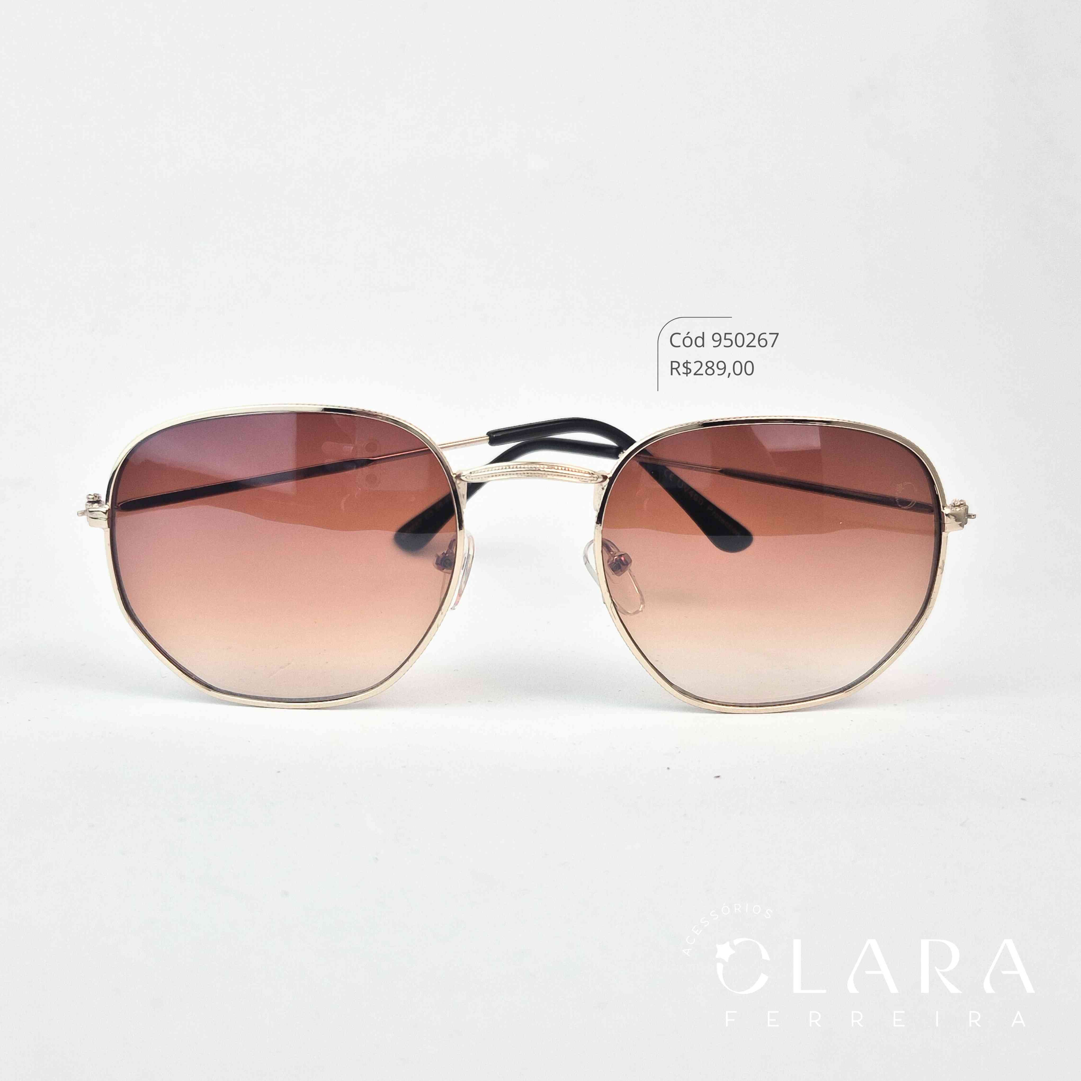 Óculos Solar REDONDO ARMAÇÃO EM METAL MARROM - INSPIRAÇÃO RAY-BAN - Lente Resina - H00057-C3