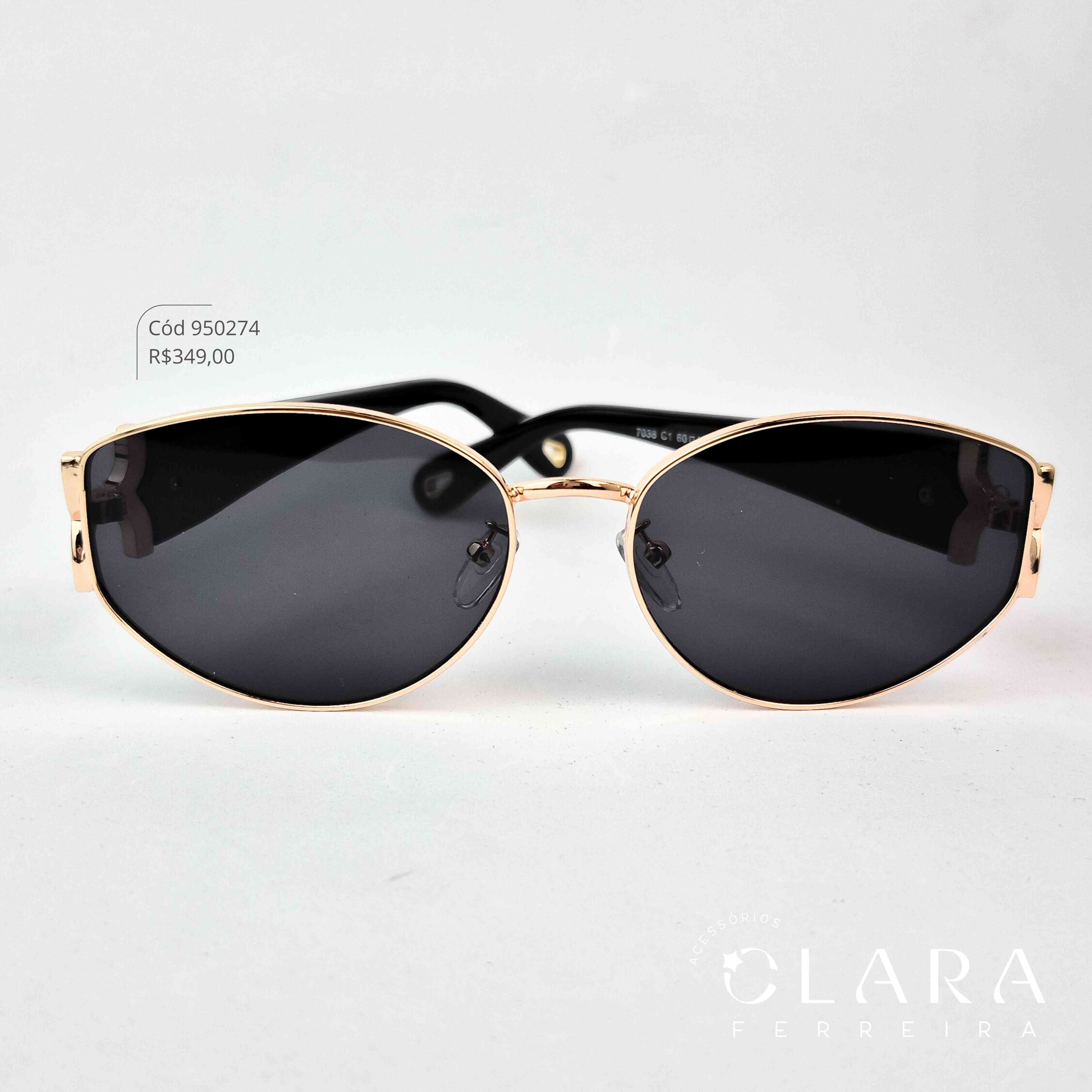 Óculos Solar REDONDO ARMAÇÃO EM METAL - INSPIRAÇÃO CHANEL - Lente Resina - 7038-C1