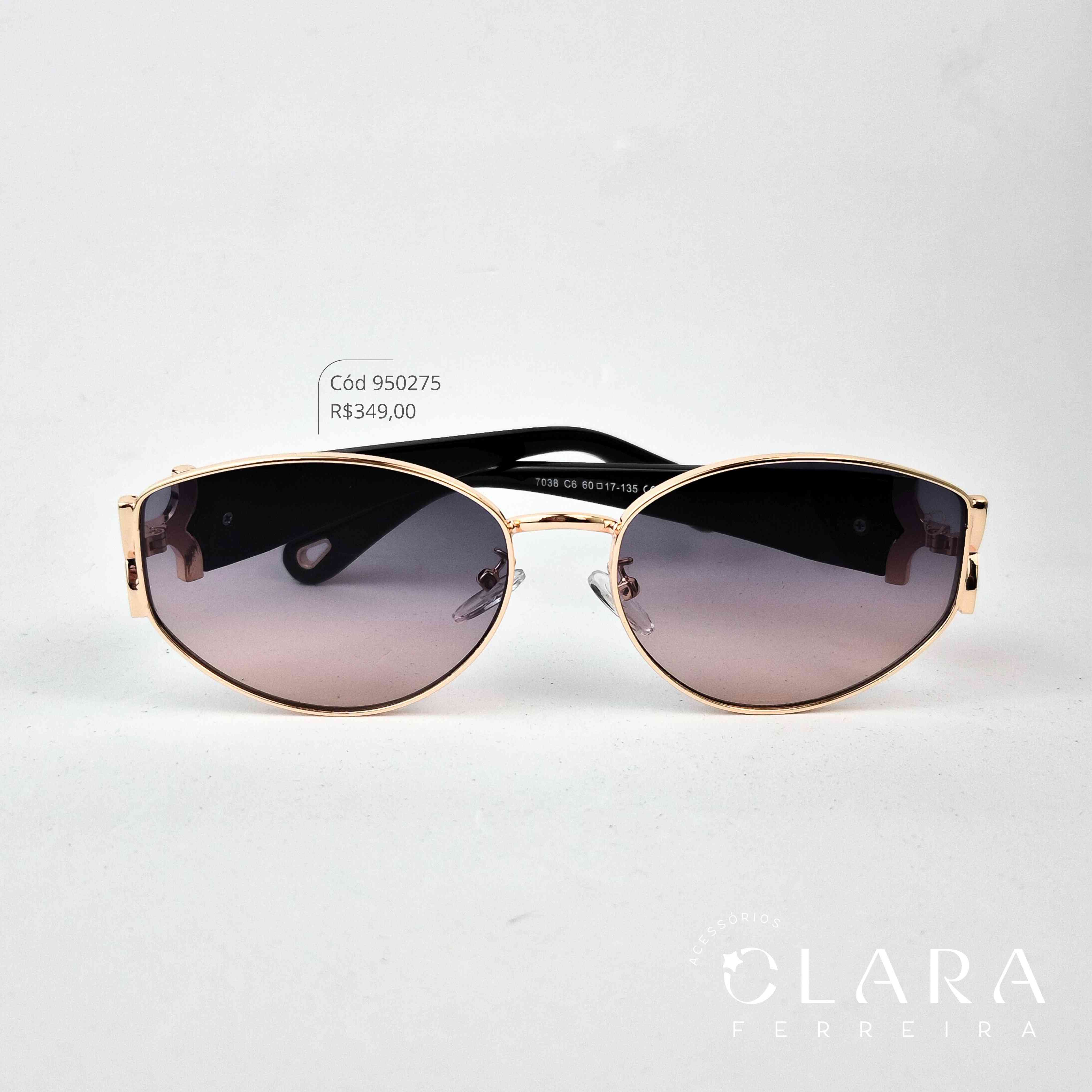 Óculos Solar REDONDO ARMAÇÃO EM METAL - INSPIRAÇÃO CHANEL - Lente Resina - 7038-C6