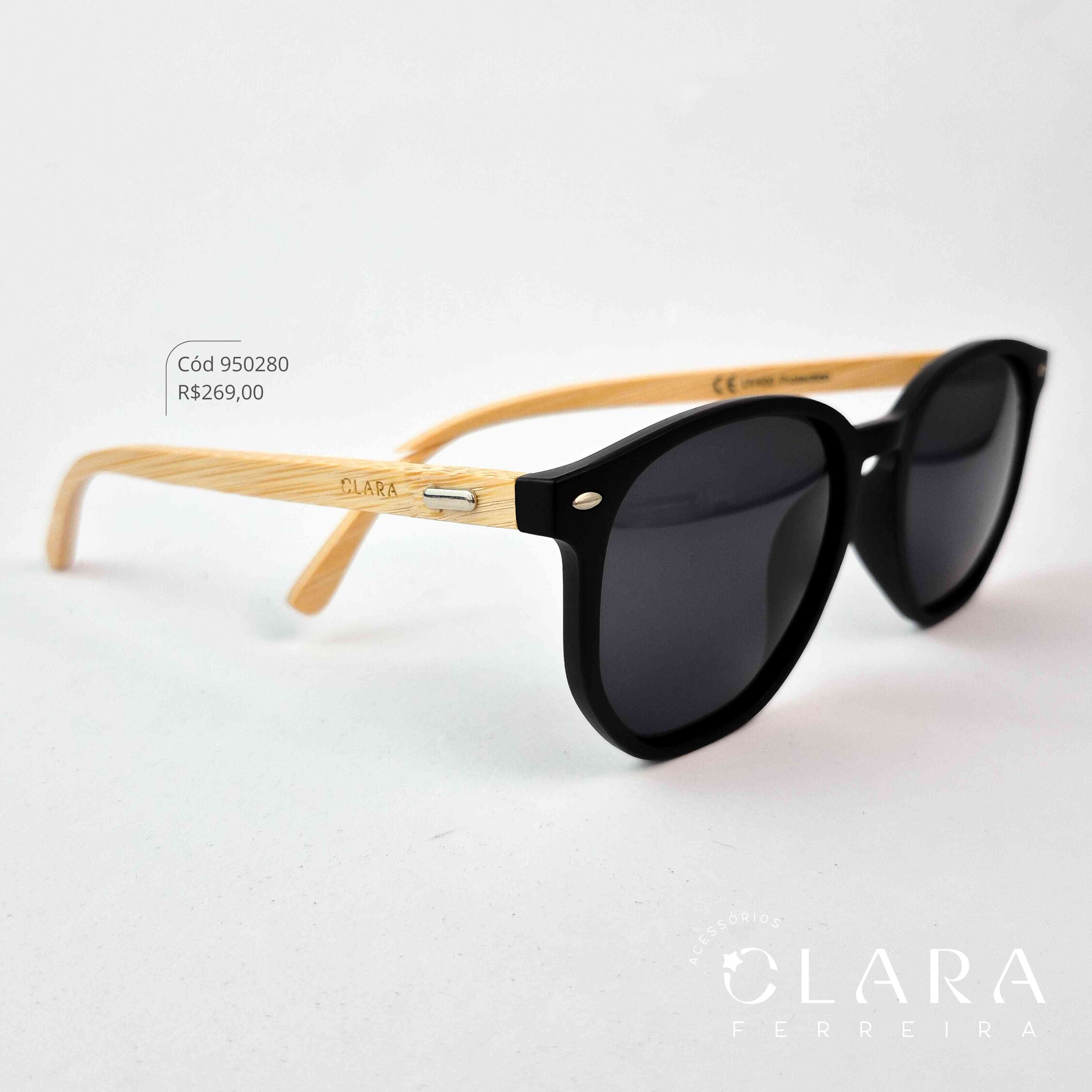 Óculos Solar REDONDO C/ HASTES DE BAMBU - INSPIRAÇÃO RAY-BAN - Lente Anti-impacto Polarizada - CY2213-C1