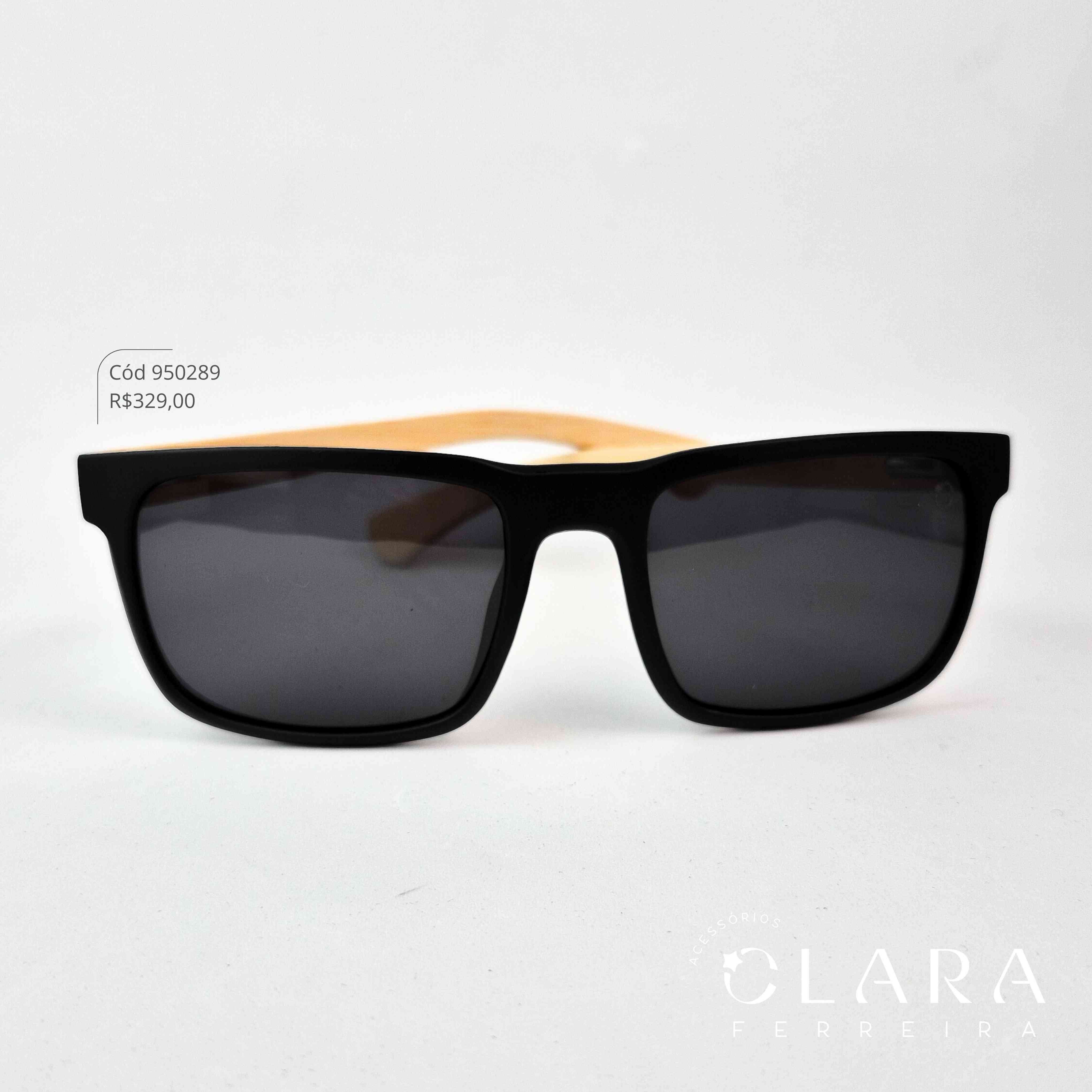 Óculos Solar QUADRADO PRETO C/ HASTES DE BAMBU - INSPIRAÇÃO RAY-BAN - Lente Anti-impacto Polarizada - RM402-C1