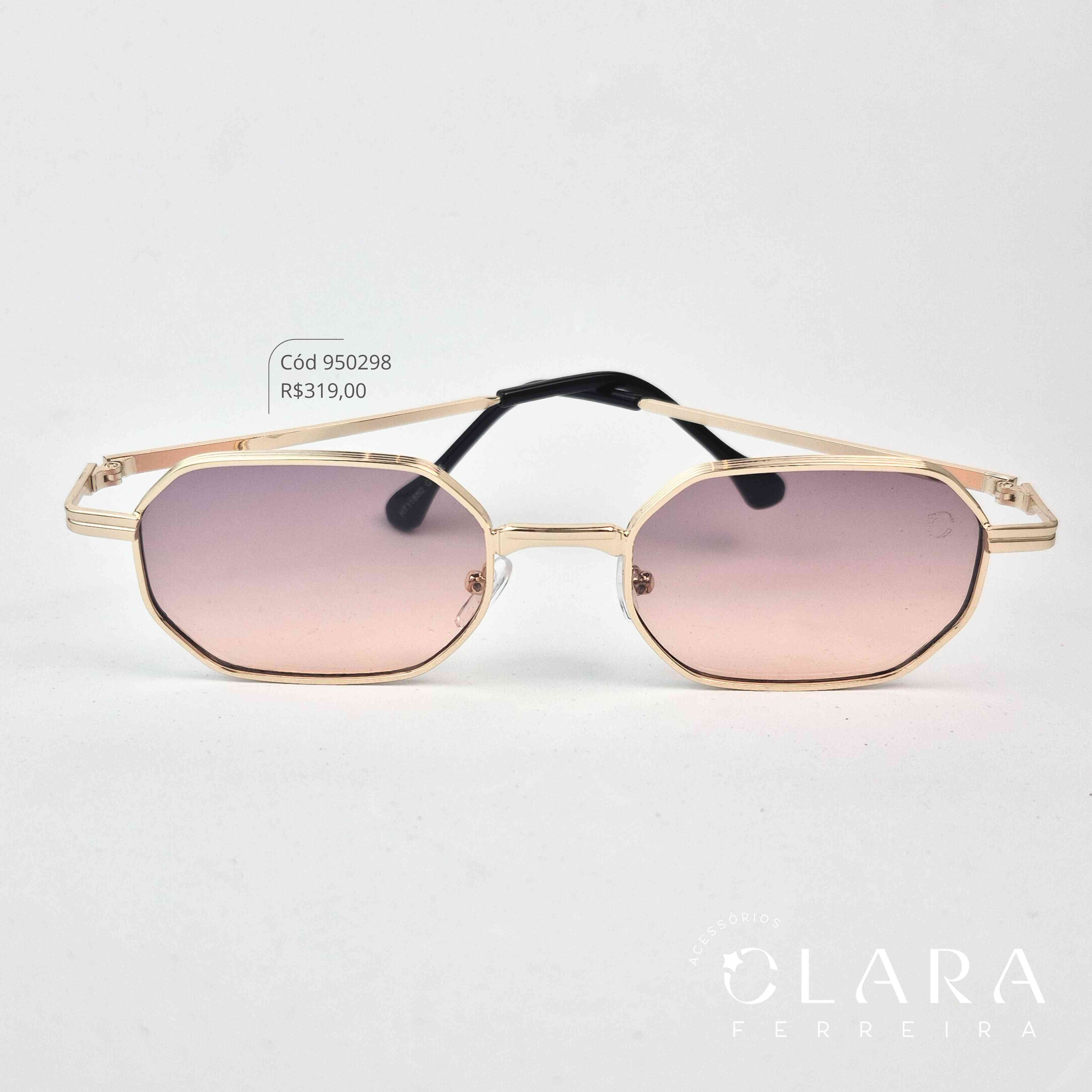 Óculos Solar RETRO ARMAÇÃO EM METAL DOURADO - INSPIRAÇÃO CHANEL - Lente Resina - HT11880-C5