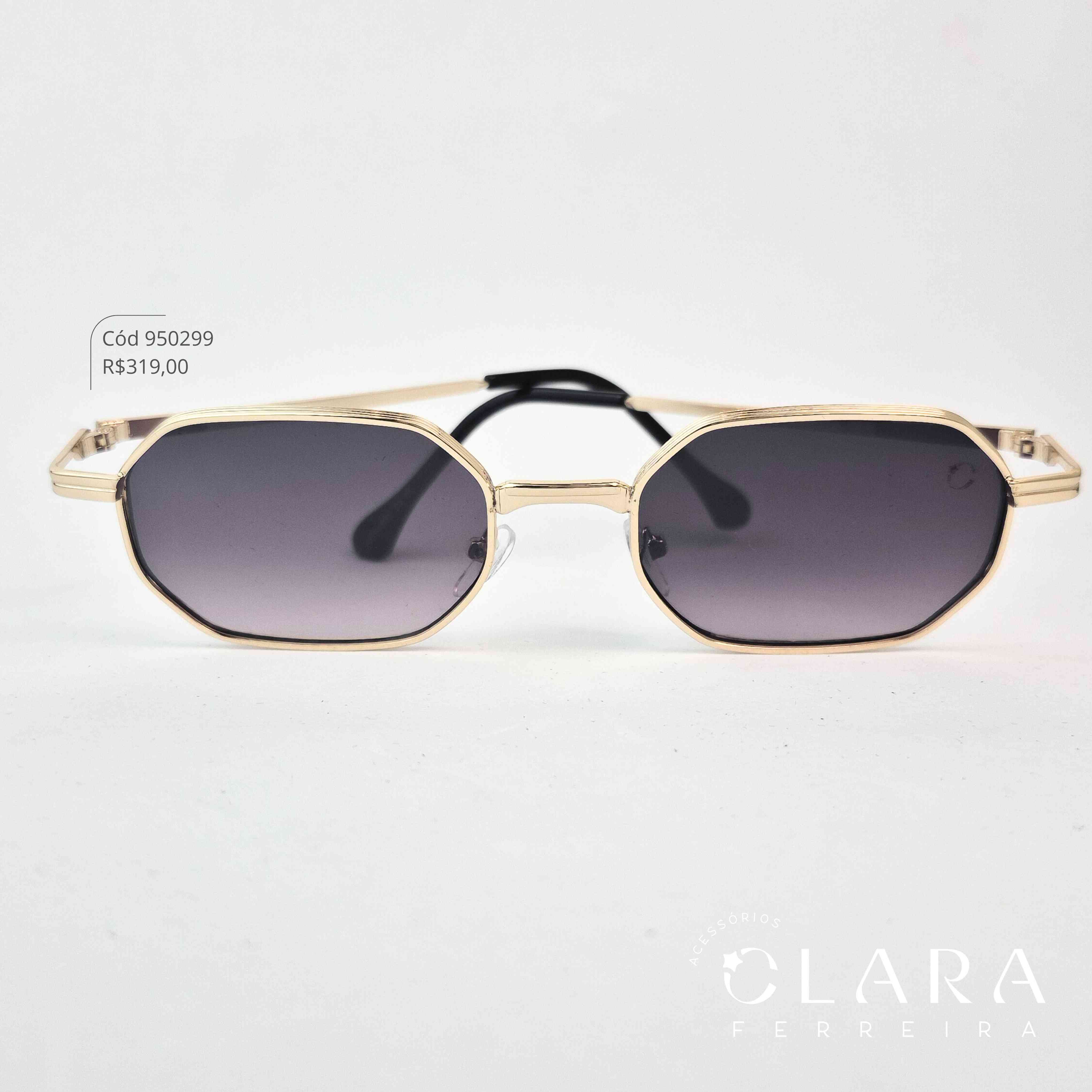 Óculos Solar RETRO ARMAÇÃO EM METAL DOURADO - INSPIRAÇÃO CHANEL - Lente Resina - HT11880-C2