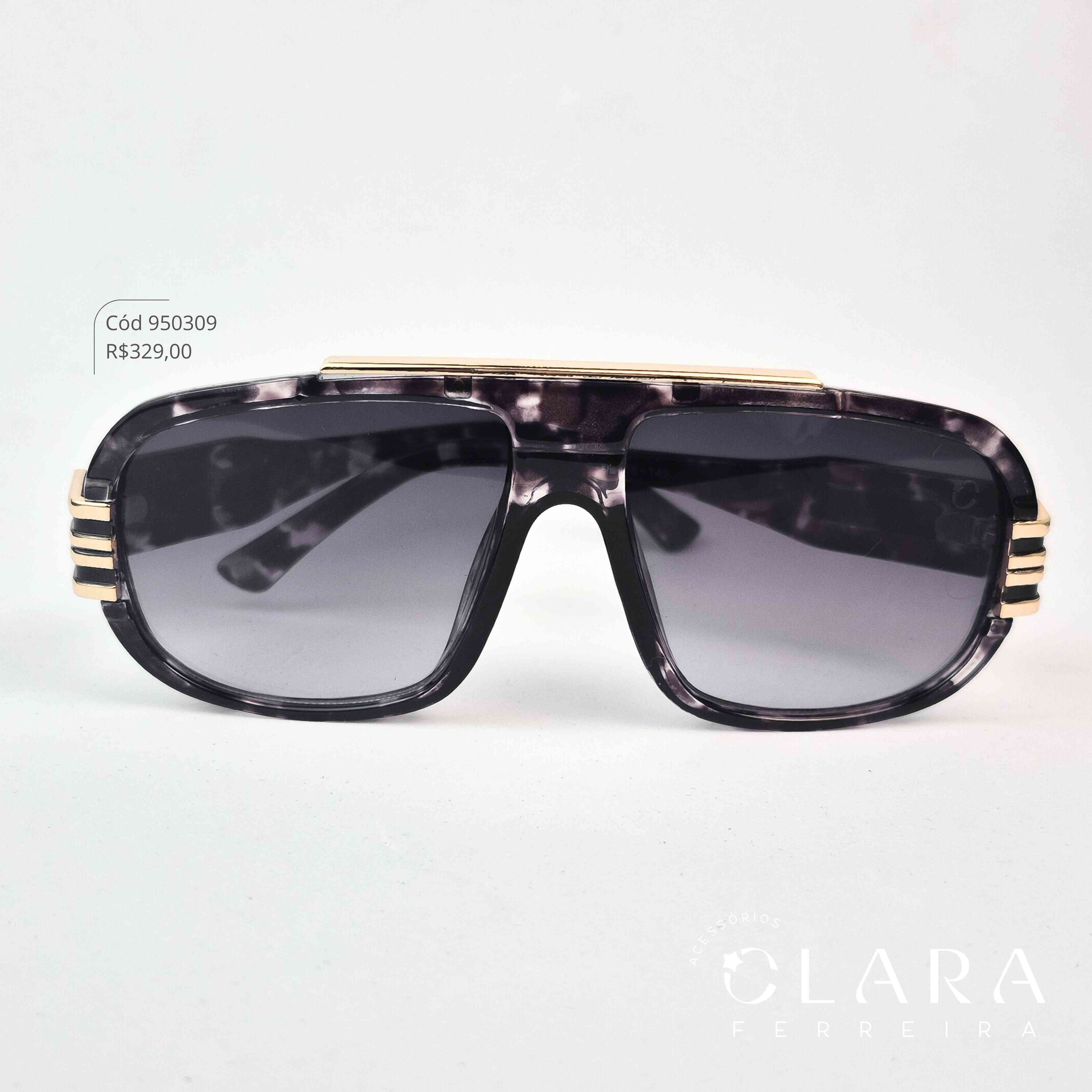 Óculos Solar MÁSCARA ONÇA MARROM C/ HASTES COM DETALHE EM METAL – INSPIRAÇÃO GUCCI - Lente Resina - LH279-RAJADO