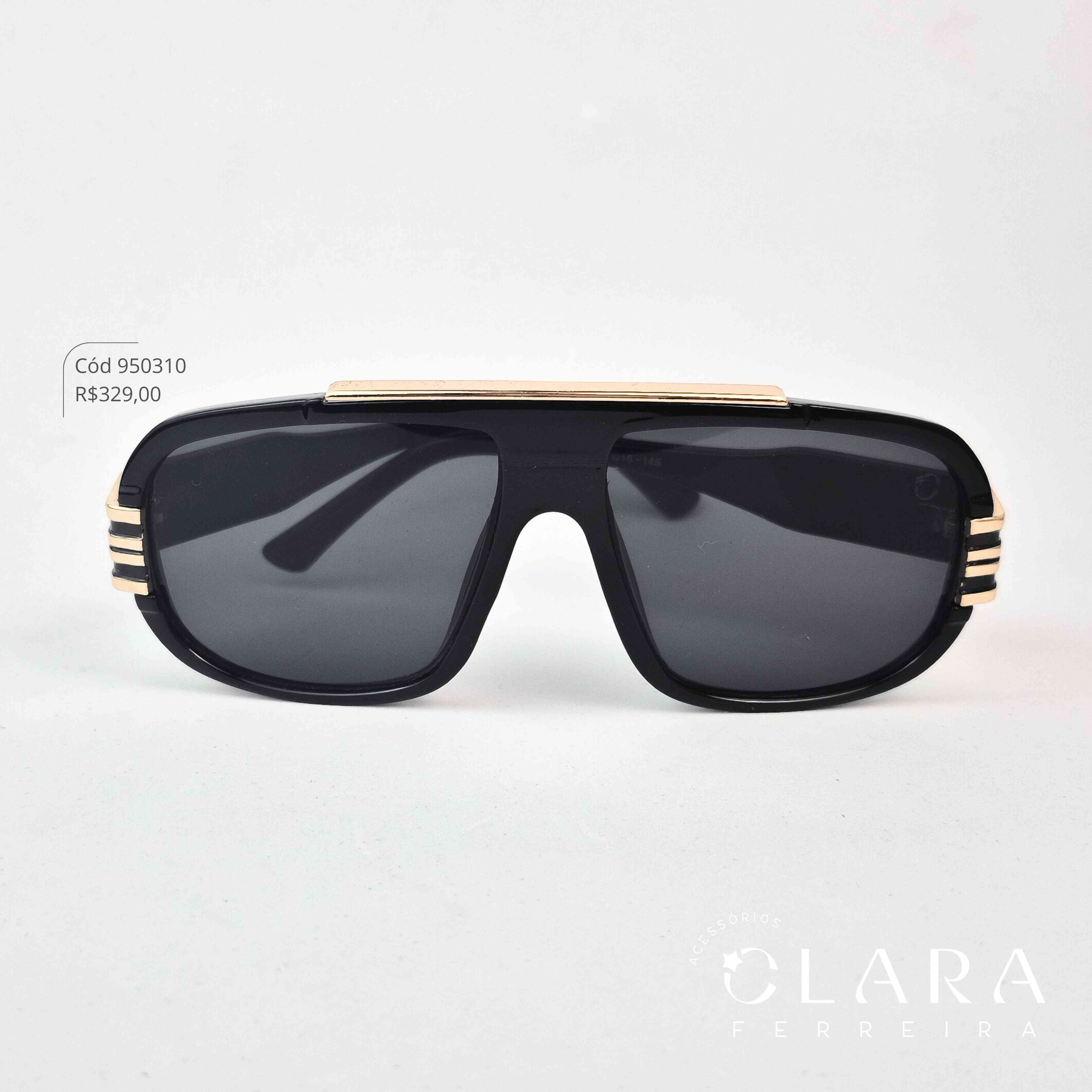 Óculos Solar MÁSCARA C/ HASTES COM DETALHE EM METAL – INSPIRAÇÃO GUCCI - Lente Resina - LH279-PRETO