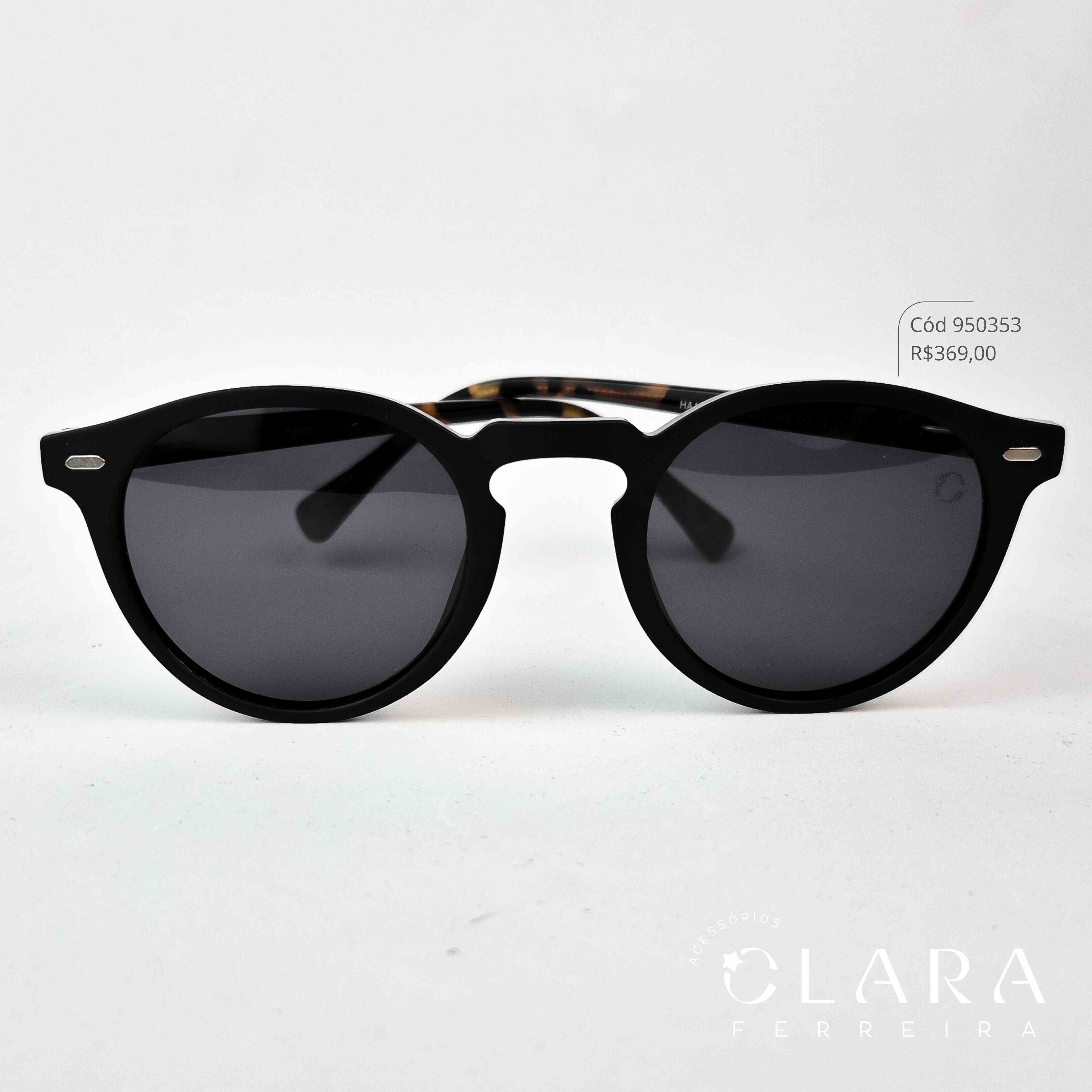 Óculos Solar REDONDO PRETO - INSPIRAÇÃO RAY-BAN - Lente Anti-impacto Polarizada - HA10183B