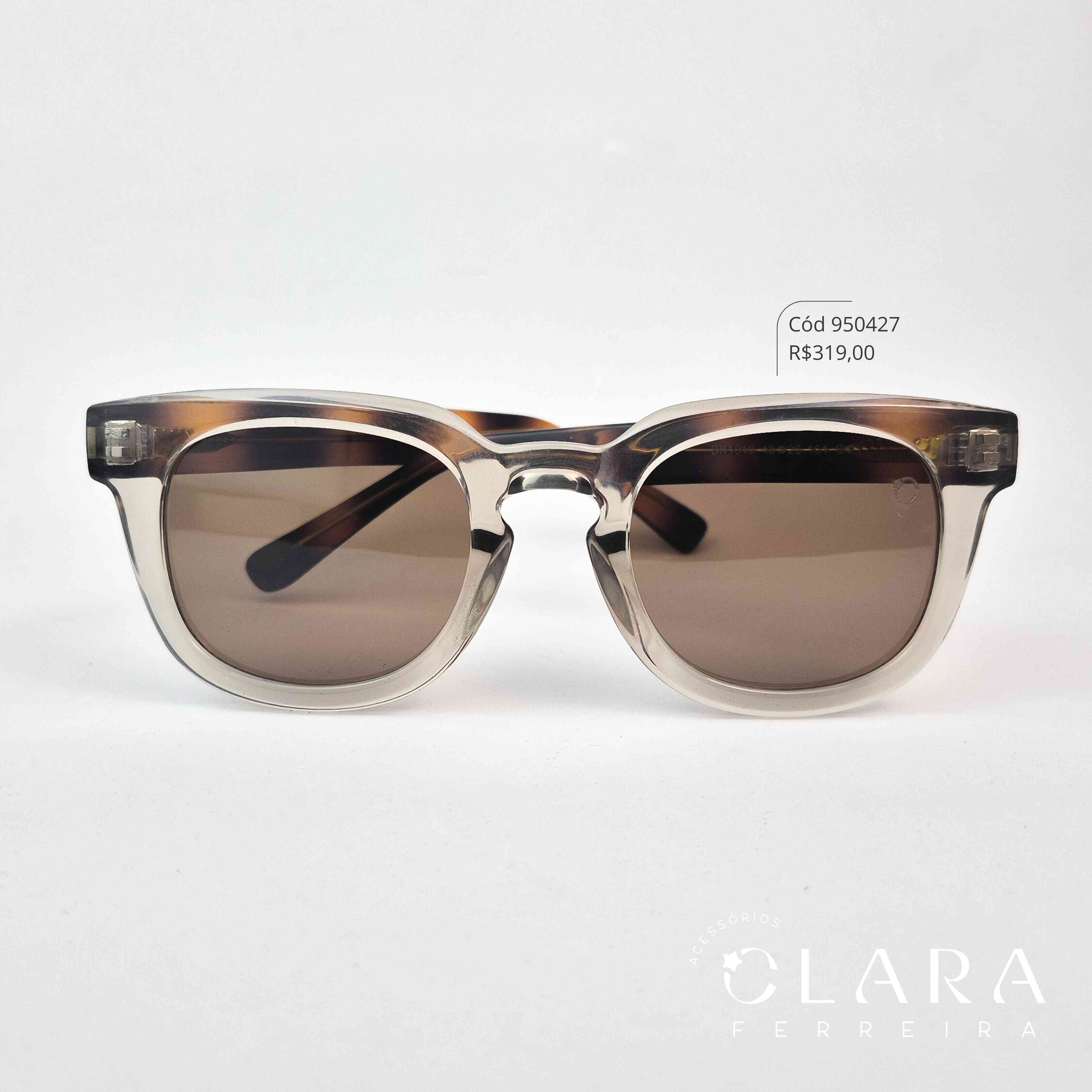 Óculos Solar REDONDO FUMÊ C/ HASTES ONÇA MARROM - INSPIRAÇÃO RAY-BAN - Lente Anti-impacto Polarizada - BK1019-C4