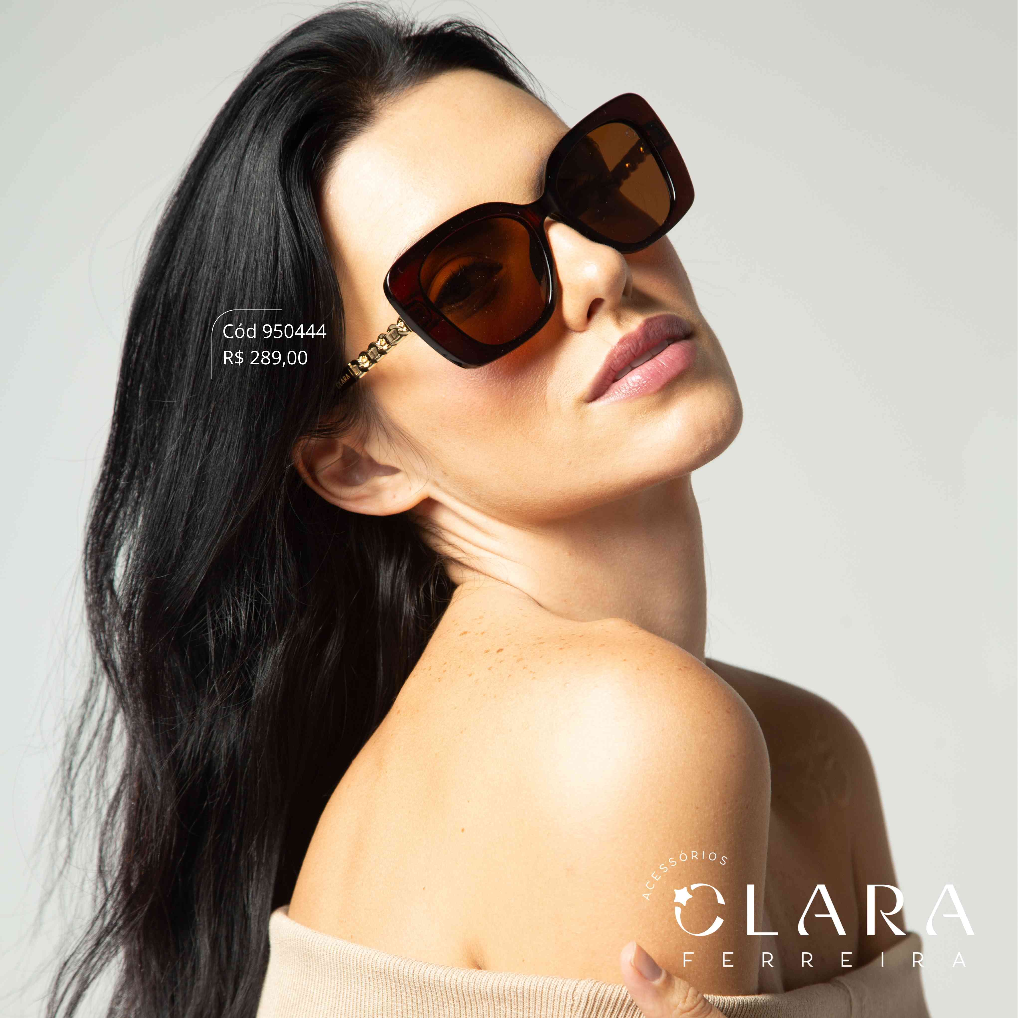 Óculos Solar QUADRADO MARROM C/ HASTES DETALHE EM METAL - INSPIRAÇÃO MICHAEL KORS - Lente Anti-impacto Polarizada - P931-C3