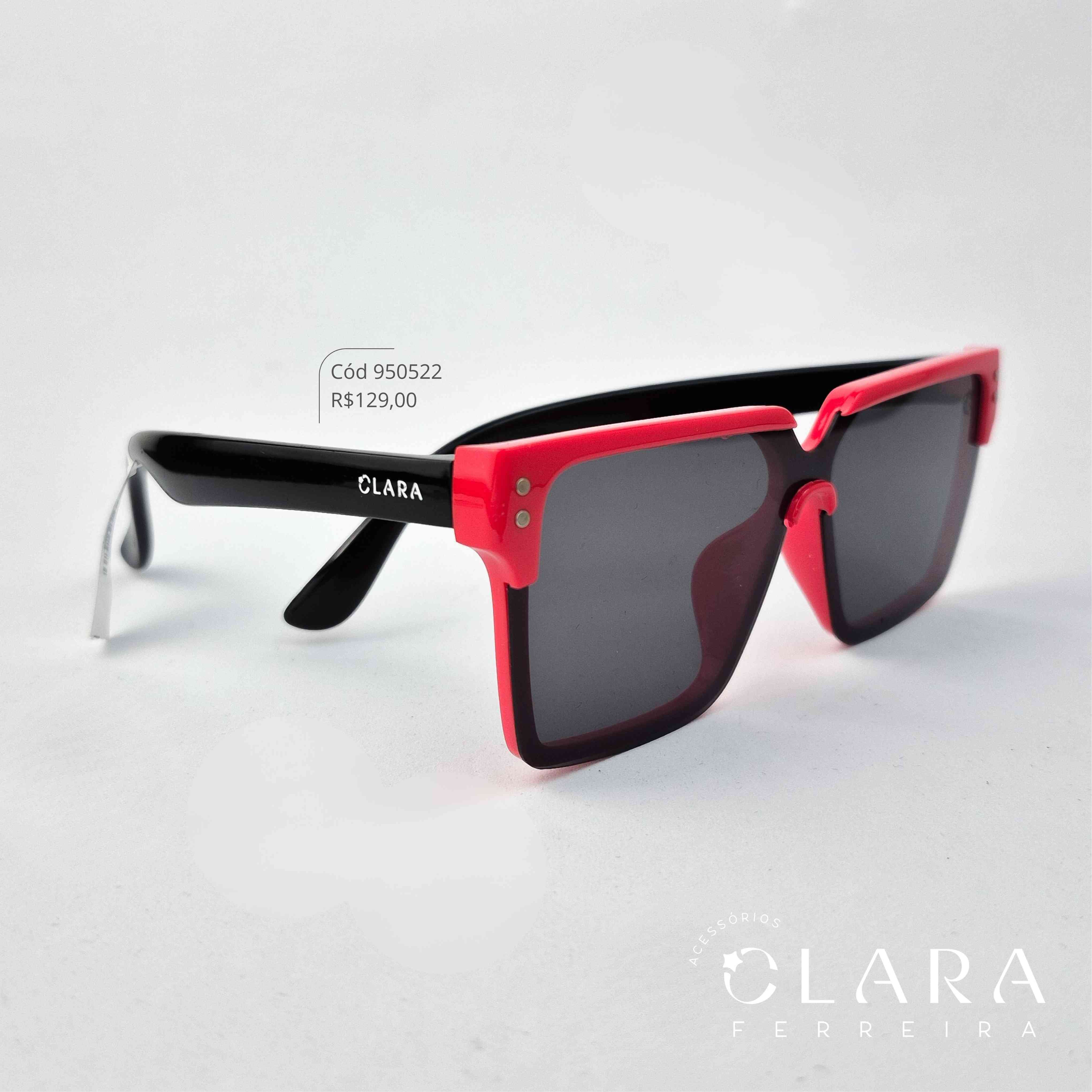 Óculos Solar INFANTIL QUADRADO VERMELHO - CLARINHA KIDS - Lente Anti-impacto Polarizada - S8356P-40