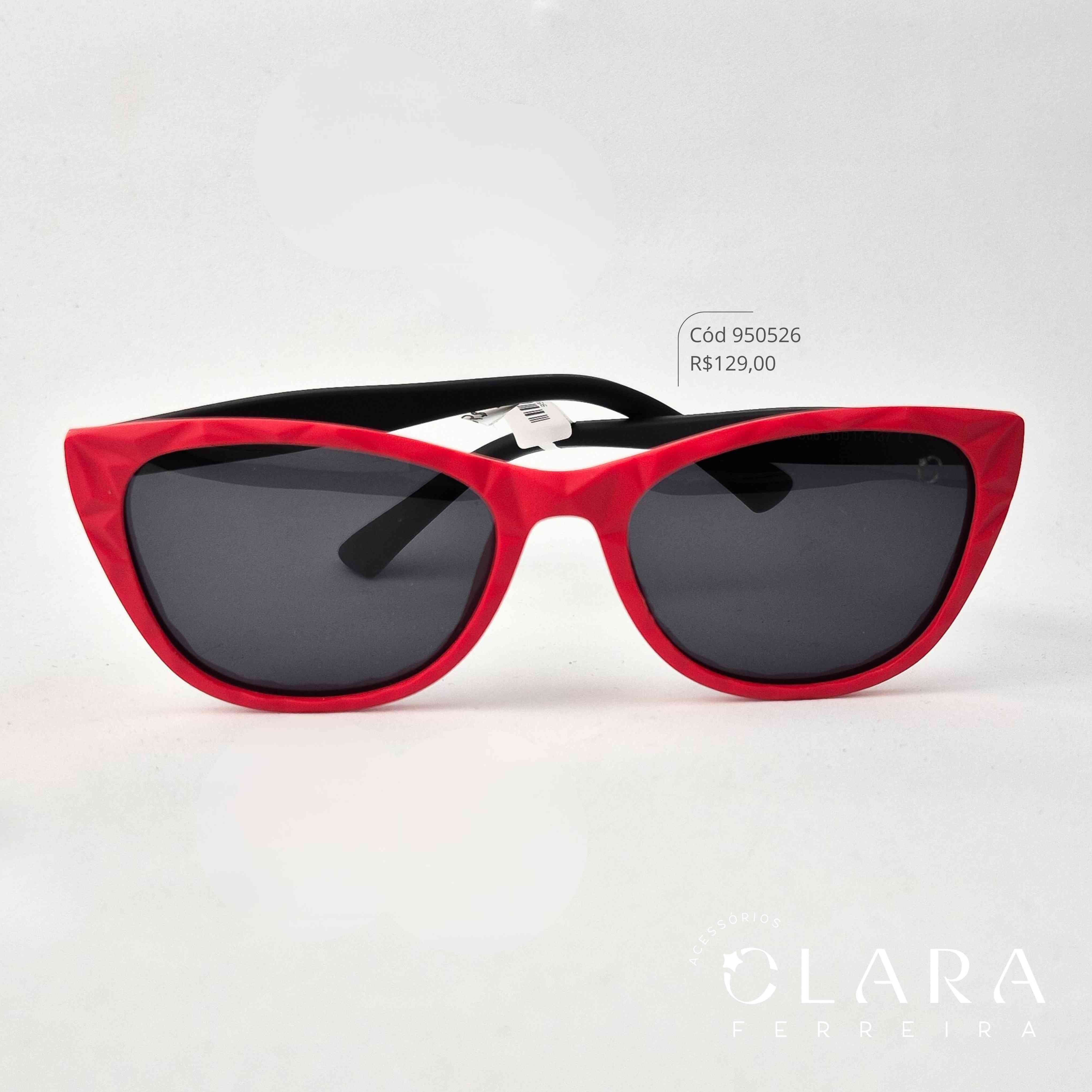 Óculos Solar INFANTIL GATINHO VERMELHO C/ HASTE PRETA - CLARINHA KIDS - Lente Anti-impacto Polarizada - 2009-C6