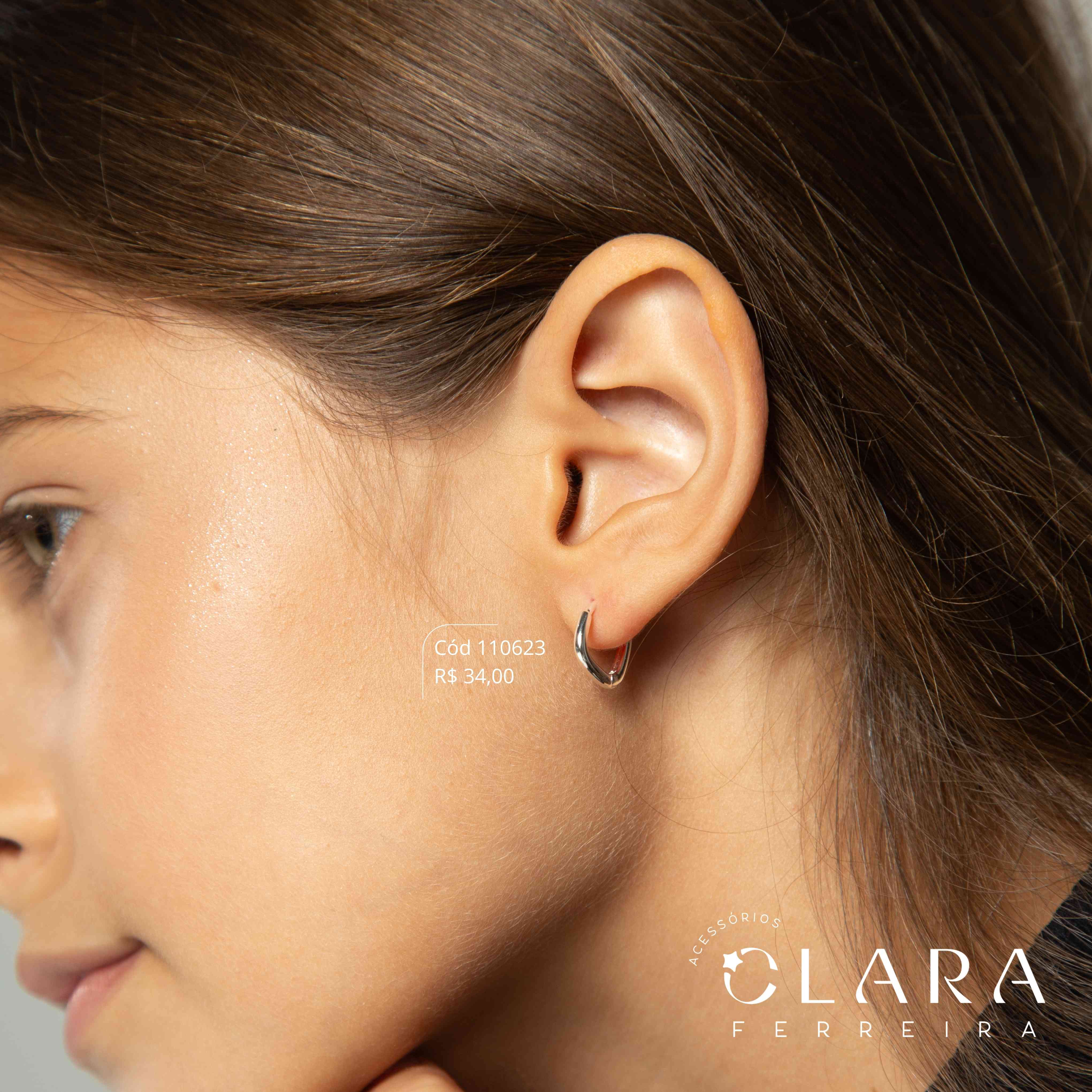 BRINCO ARGOLINHA CLICK QUADRADA LISA - 12X2MM - Banho de Prata