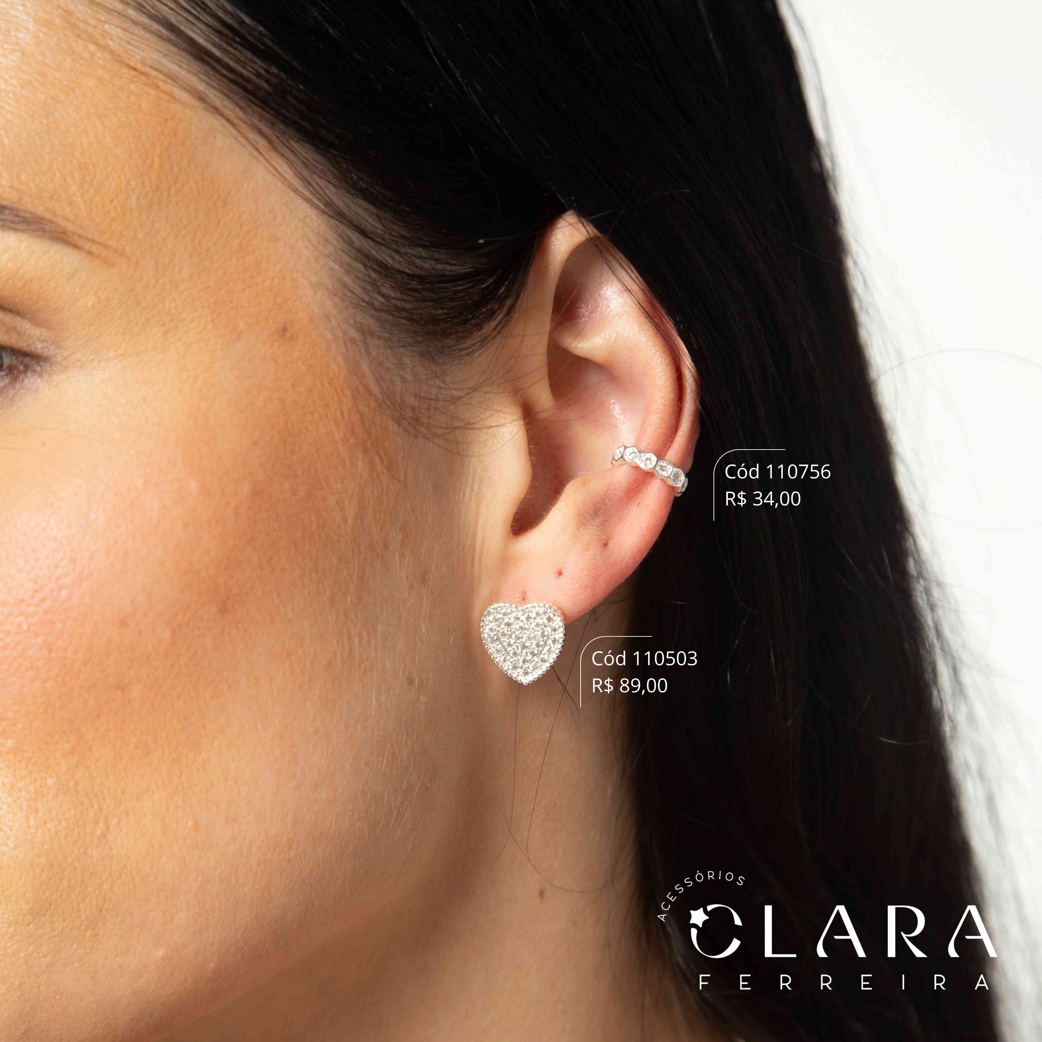 BRINCO PIERCING FAKE 1 FILEIRA DE HEXAGONOS COM MICROZIRCÔNIAS - 3MM - Banho de Prata