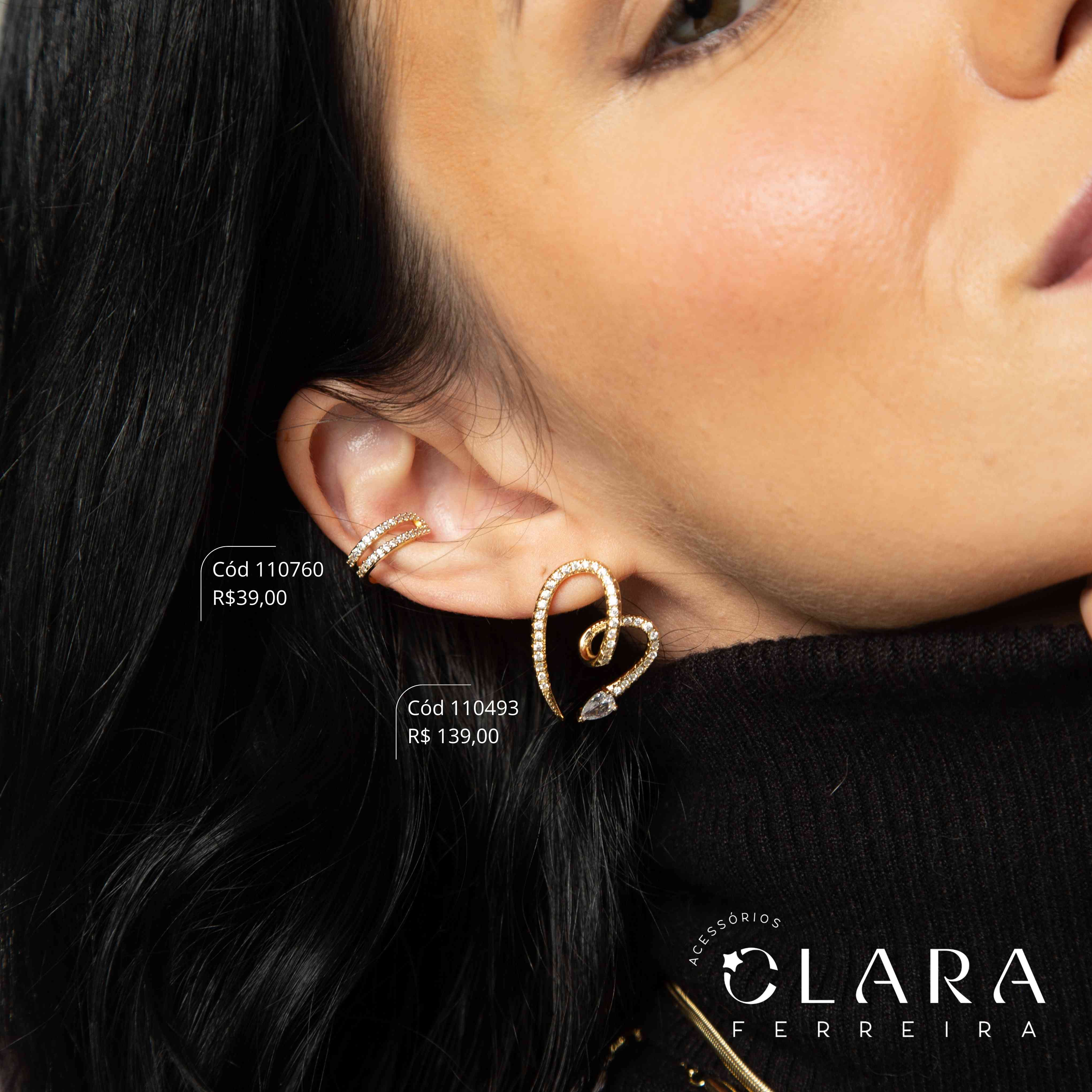 BRINCO PIERCING FAKE 2 FIOS VAZADO MICROZIRCÔNIAS  - 7MM - Dourado