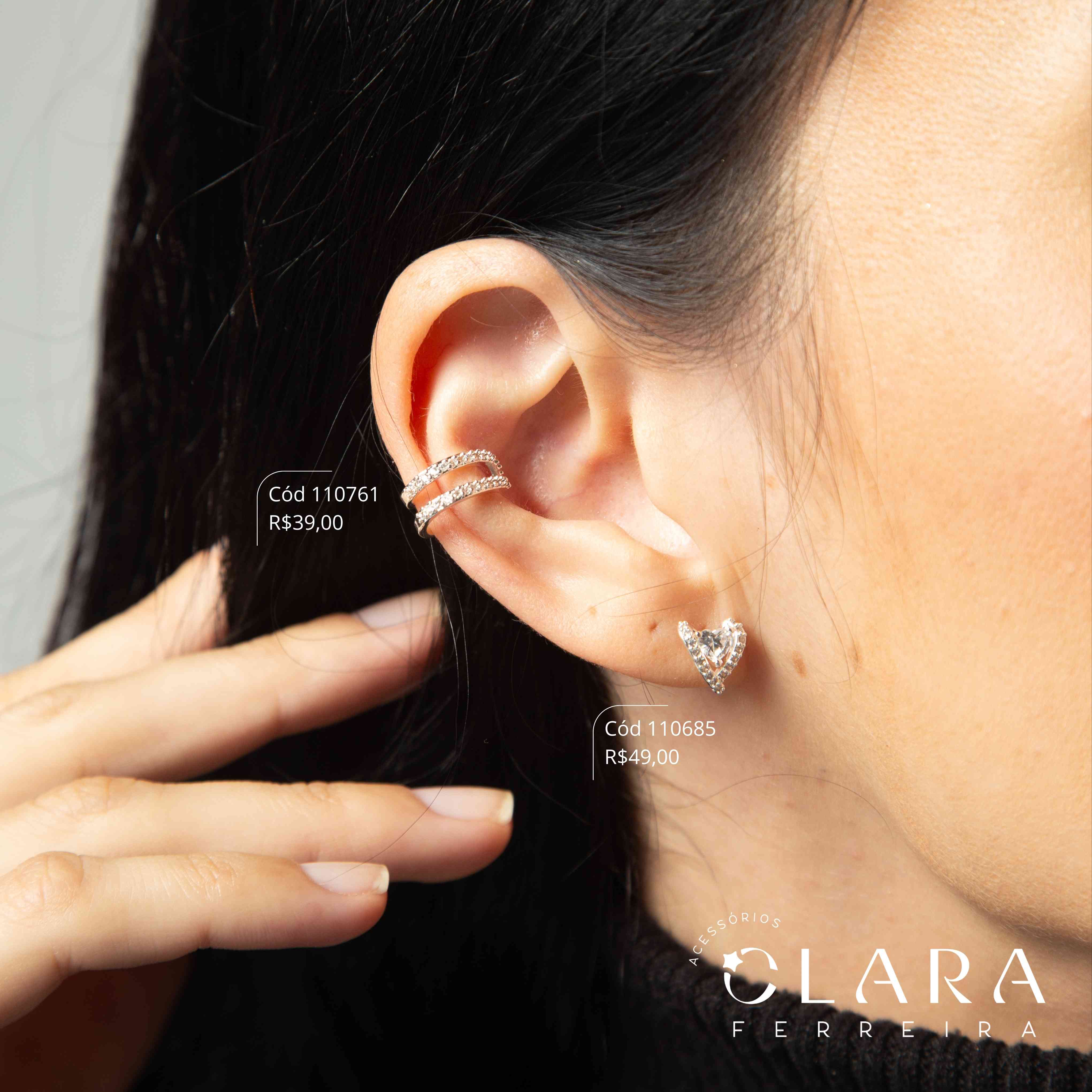 BRINCO PIERCING FAKE 2 FIOS VAZADO MICROZIRCÔNIAS - 7MM - Banho de Prata