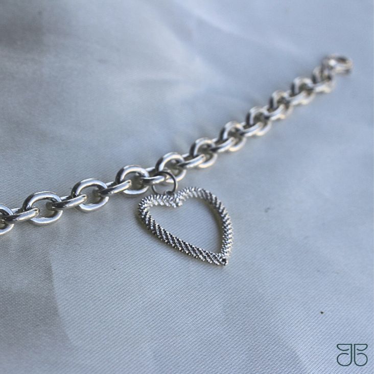 PULSEIRA ELO 1X1 CORAÇÃO DIAMANTADO PEND