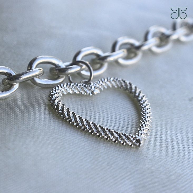 PULSEIRA ELO 1X1 CORAÇÃO DIAMANTADO PEND