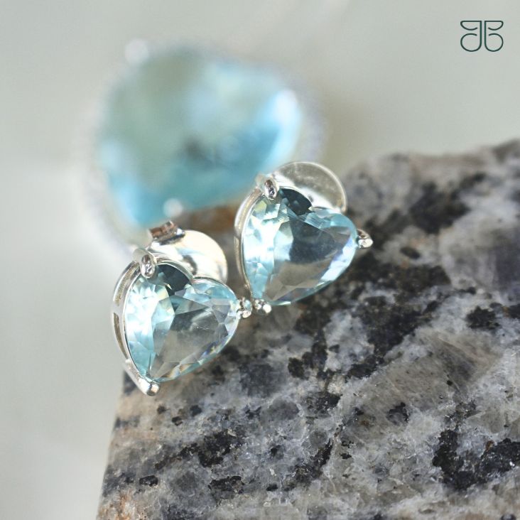 CONJUNTO PEDRA CORAÇÃO AZUL ACQUA PRATA