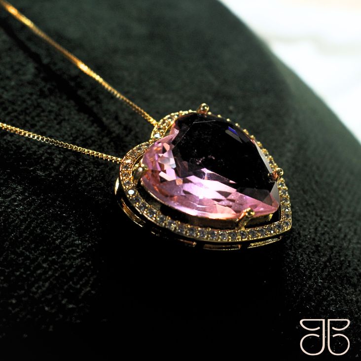 CONJUNTO PEDRA CORAÇÃO ROSA