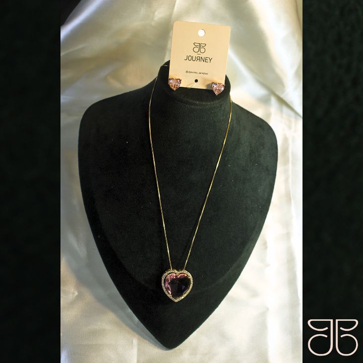 CONJUNTO PEDRA CORAÇÃO ROSA